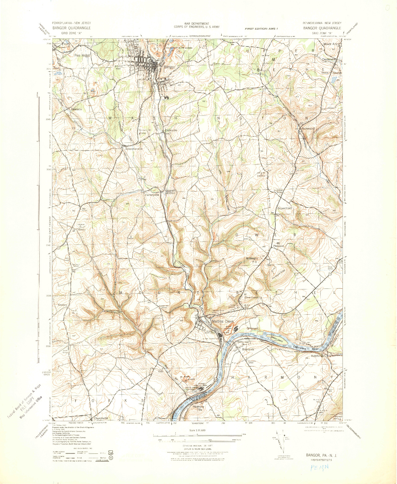 USGS 1:31680-SCALE QUADRANGLE FOR BANGOR, PA 1943