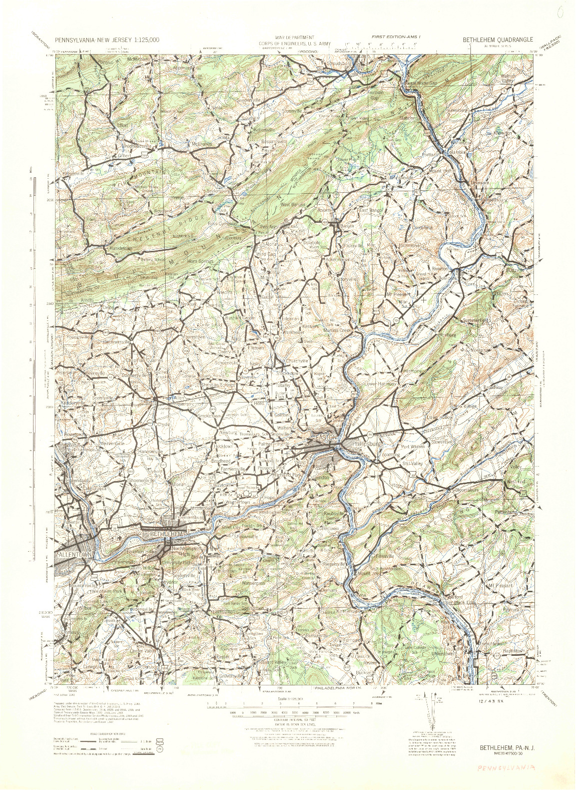 USGS 1:125000-SCALE QUADRANGLE FOR BETHLEHEM, PA 1943