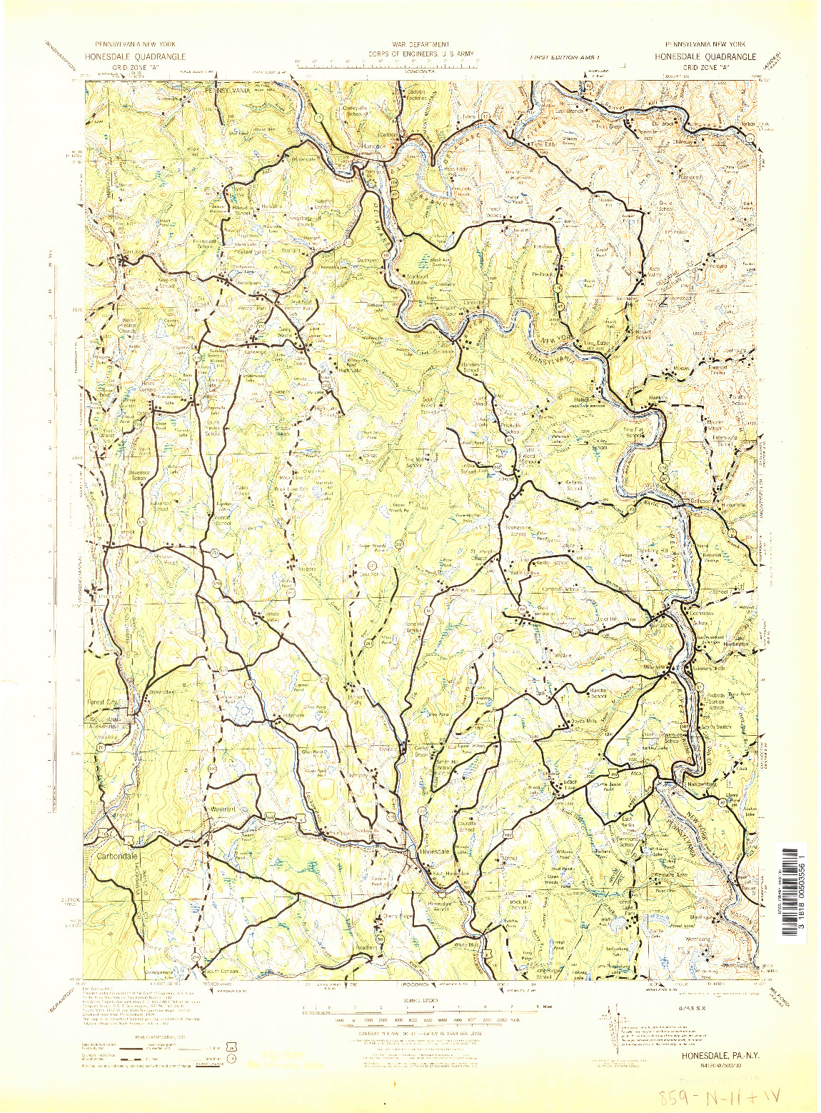USGS 1:125000-SCALE QUADRANGLE FOR HONESDALE, PA 1943