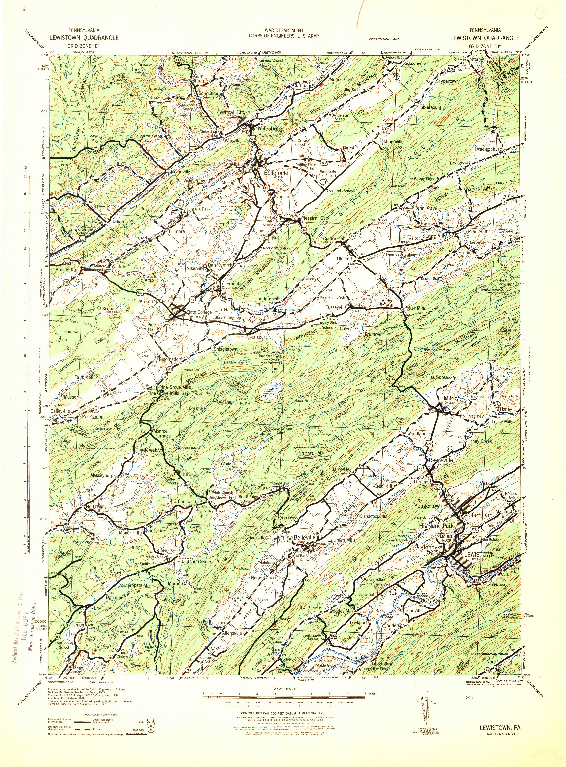 USGS 1:125000-SCALE QUADRANGLE FOR LEWISTOWN, PA 1943