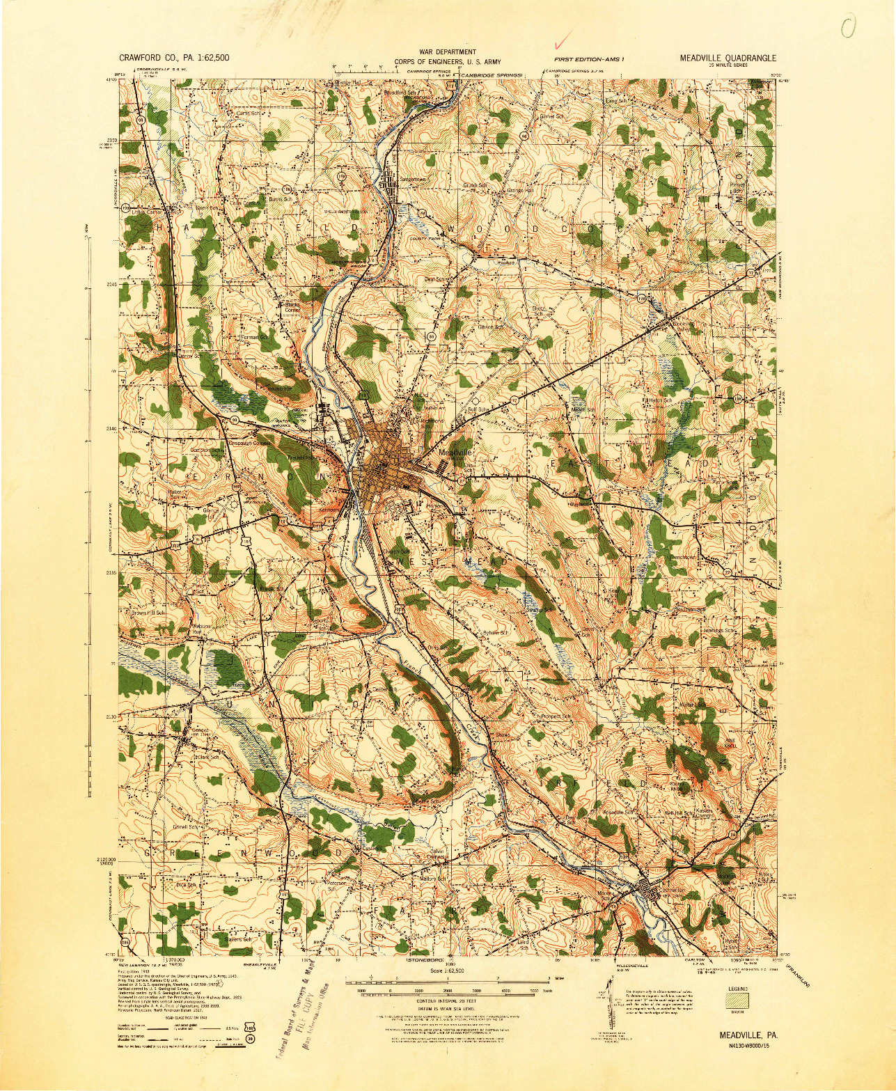 USGS 1:62500-SCALE QUADRANGLE FOR MEADVILLE, PA 1943