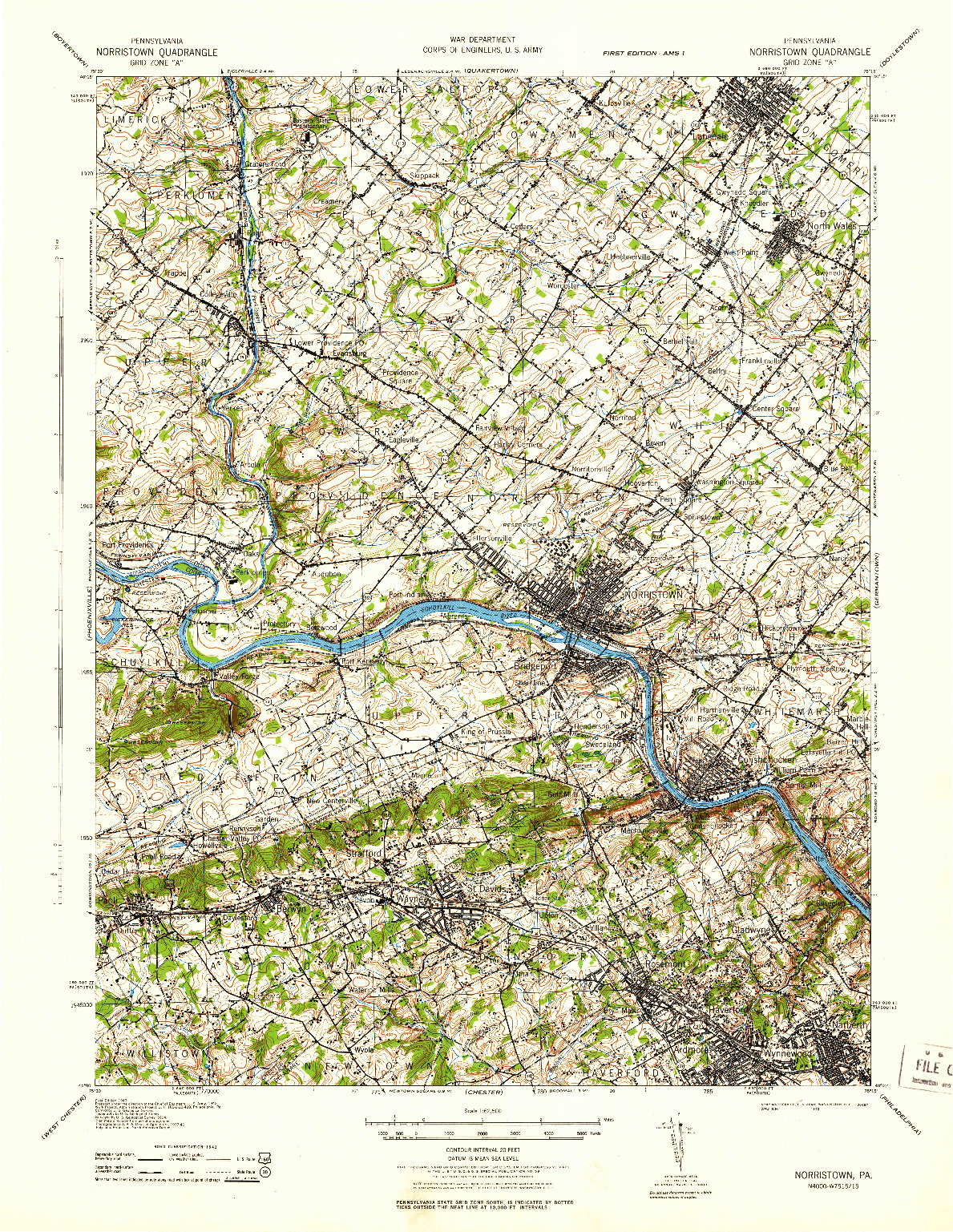 USGS 1:62500-SCALE QUADRANGLE FOR NORRISTOWN, PA 1943