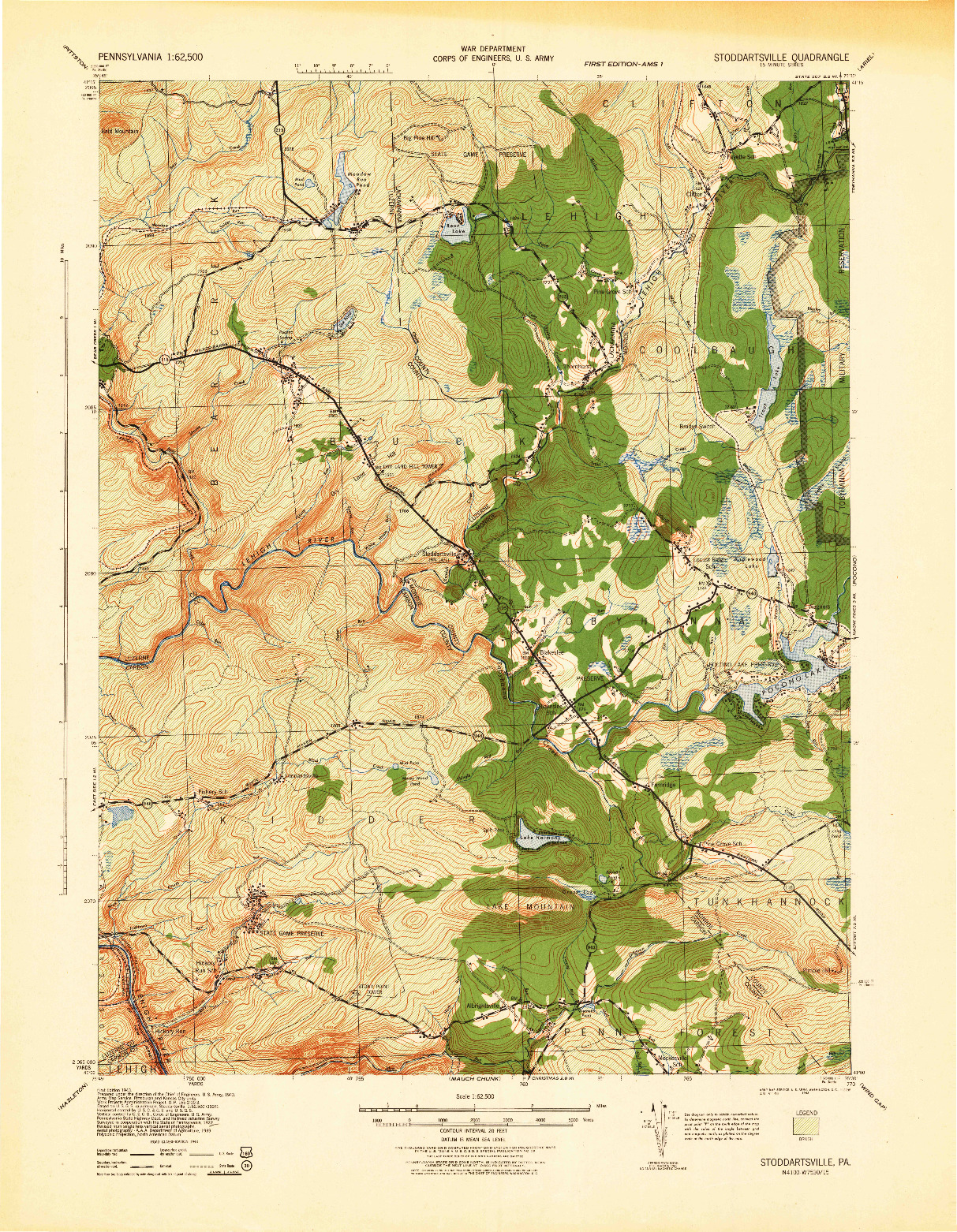 USGS 1:62500-SCALE QUADRANGLE FOR STODDARTSVILLE, PA 1943