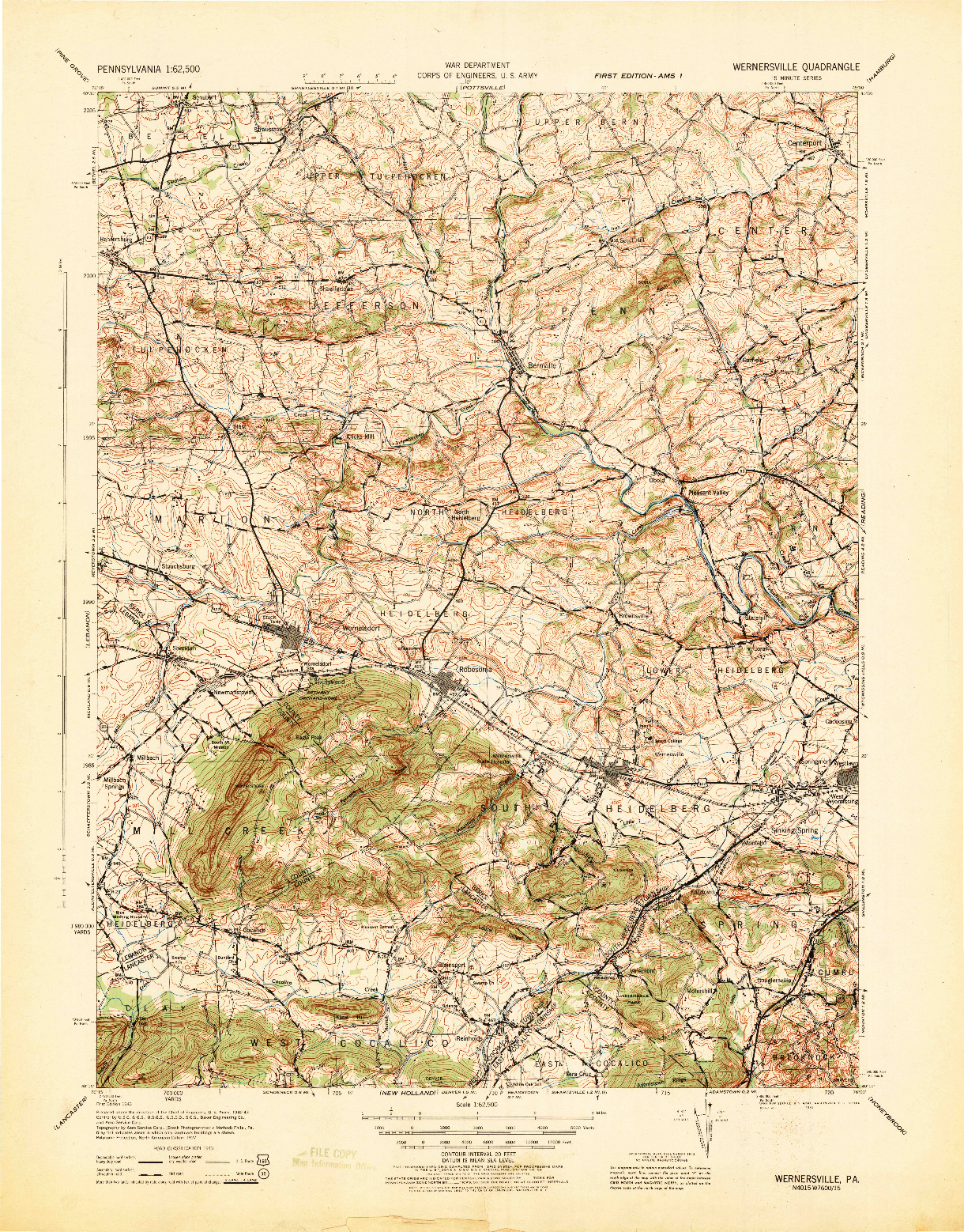 USGS 1:62500-SCALE QUADRANGLE FOR WERNERSVILLE, PA 1943