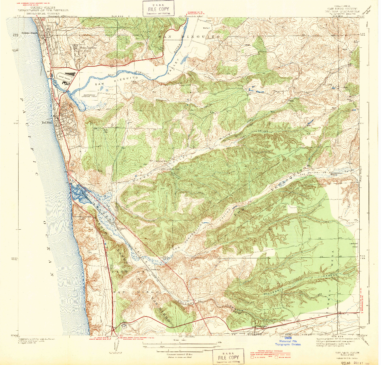 USGS 1:31680-SCALE QUADRANGLE FOR DEL MAR, CA 1943