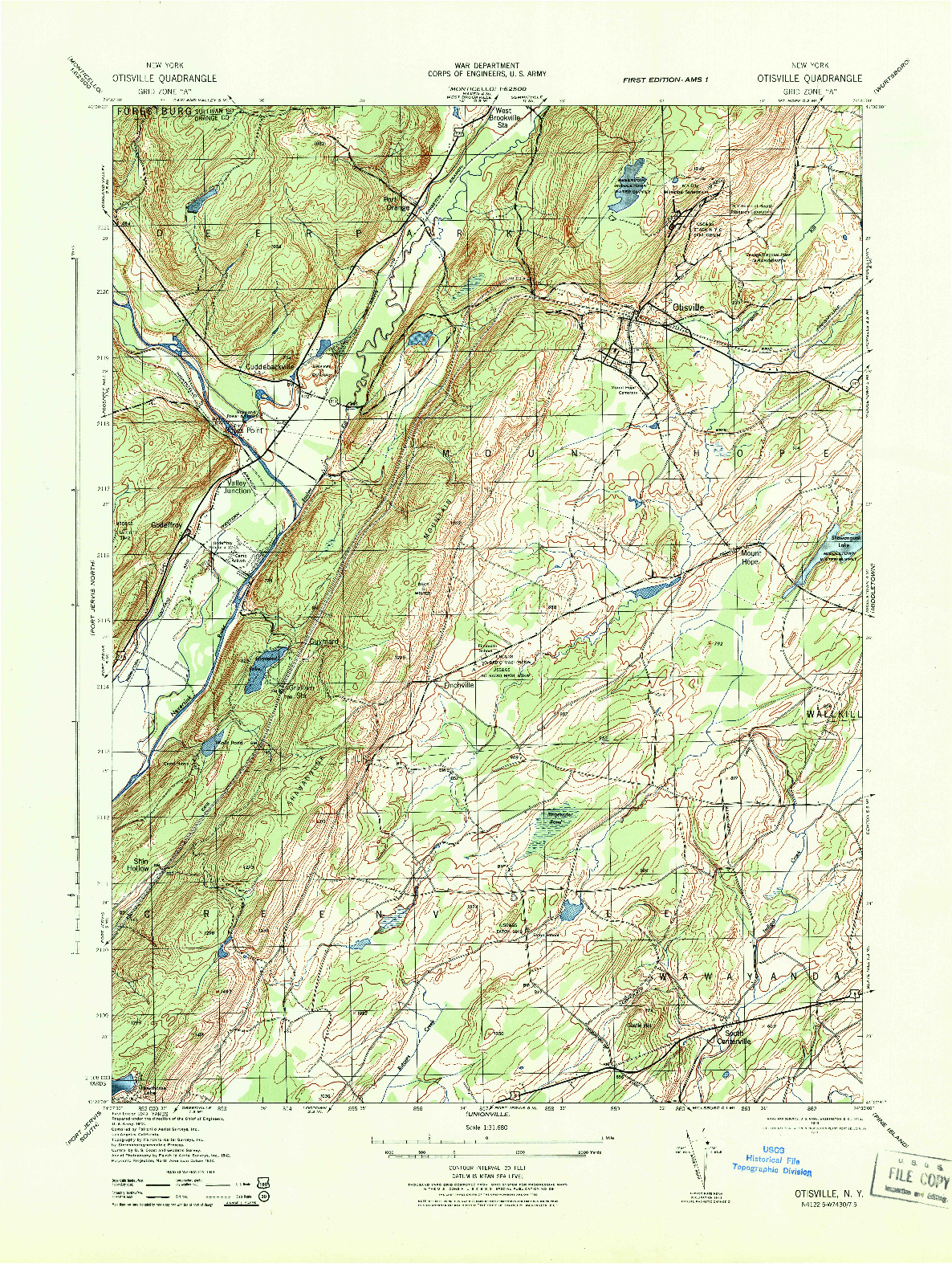 USGS 1:31680-SCALE QUADRANGLE FOR OTISVILLE, NY 1943