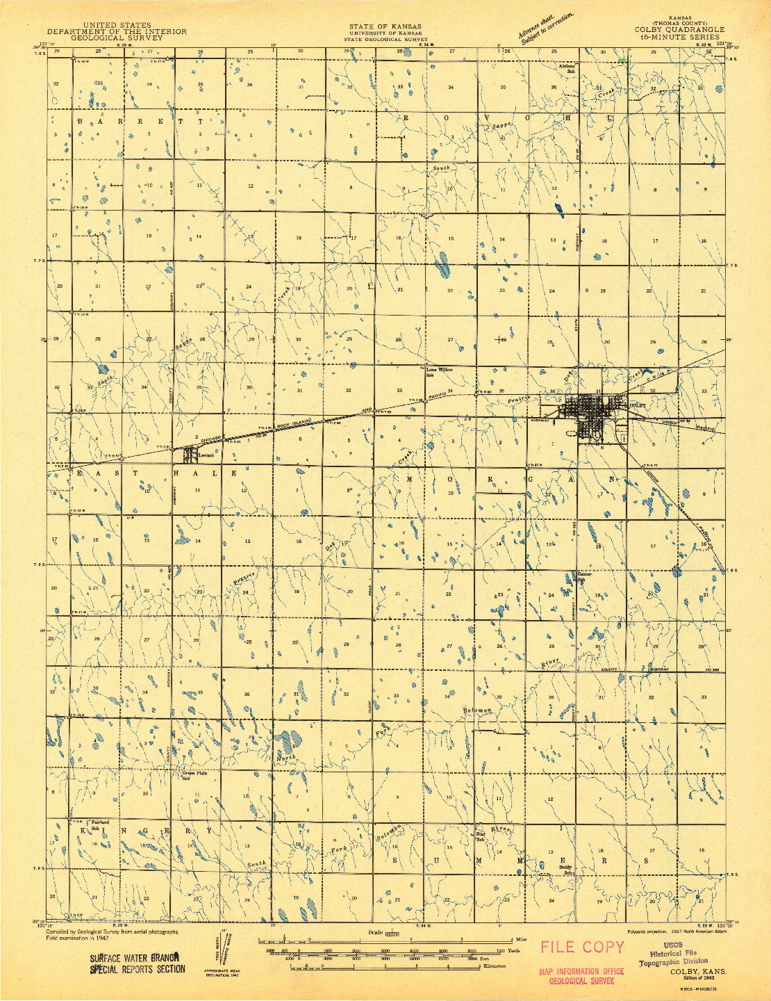 USGS 1:62500-SCALE QUADRANGLE FOR COLBY, KS 1943