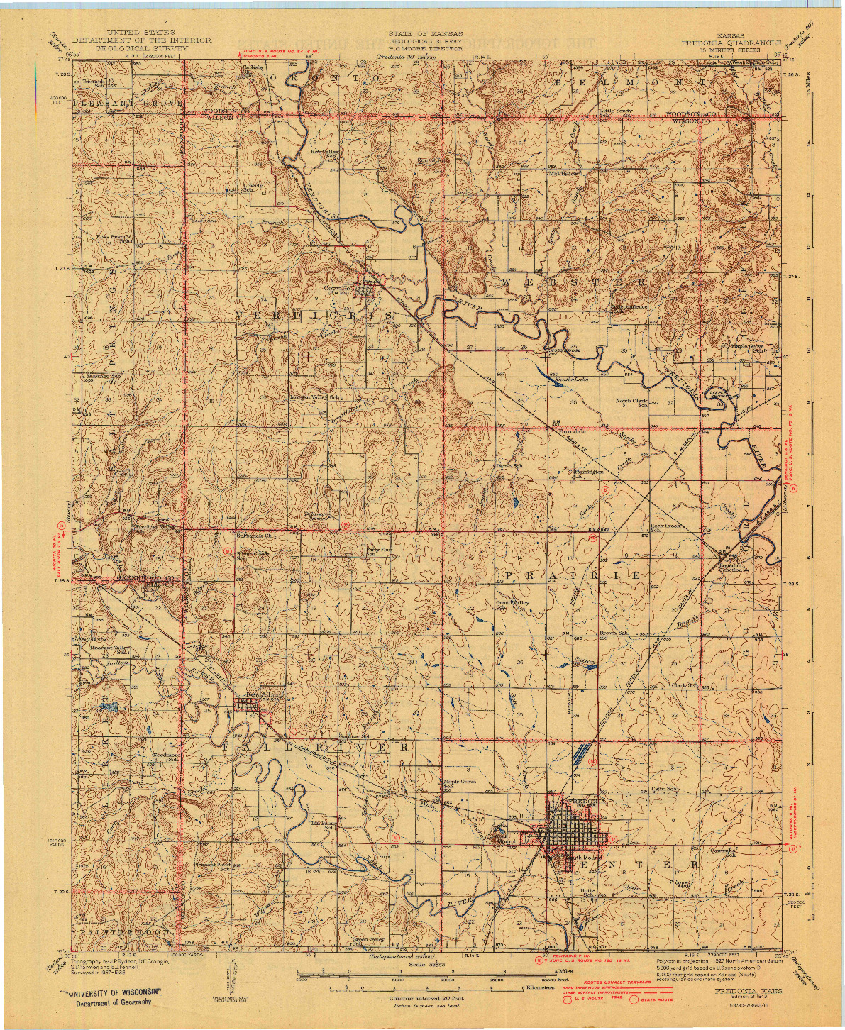 USGS 1:62500-SCALE QUADRANGLE FOR FREDONIA, KS 1943