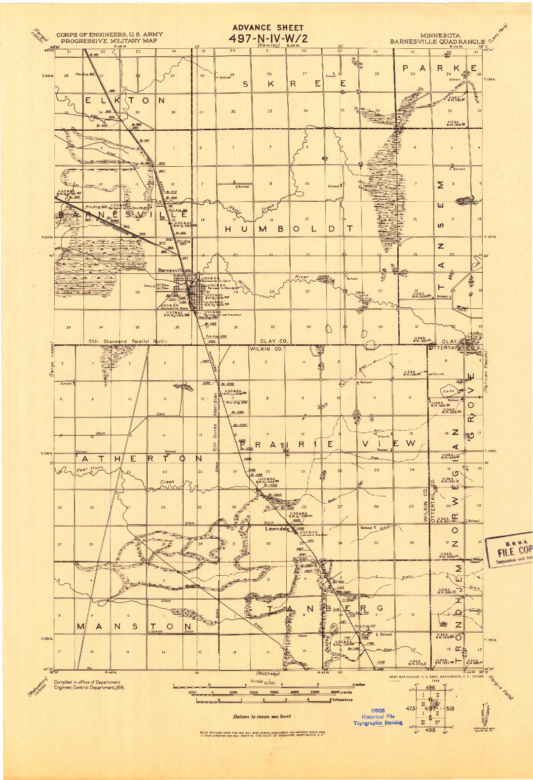 USGS 1:62500-SCALE QUADRANGLE FOR BARNESVILLE, MN 1919