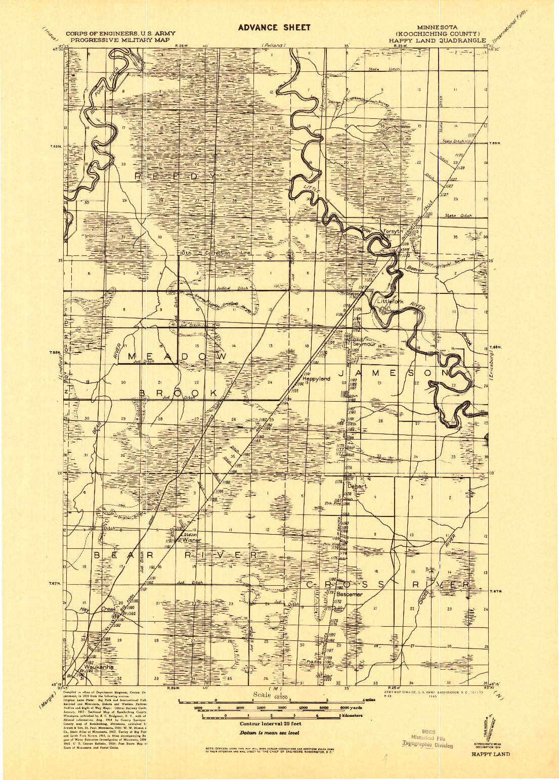 USGS 1:62500-SCALE QUADRANGLE FOR HAPPY LAND, MN 1919