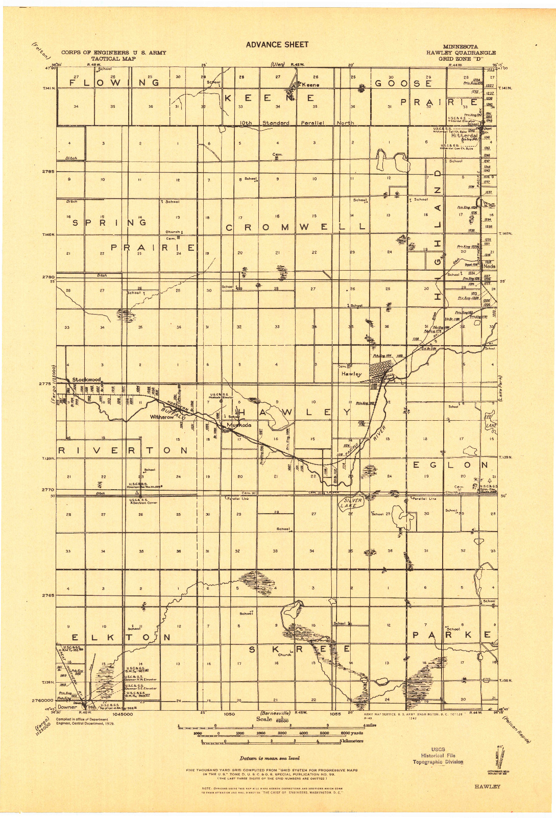 USGS 1:62500-SCALE QUADRANGLE FOR HAWLEY, MN 1919