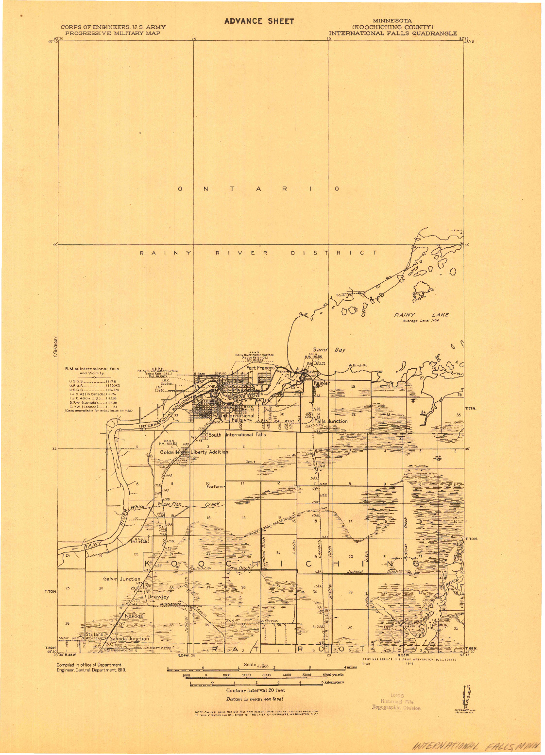 USGS 1:62500-SCALE QUADRANGLE FOR INTERNATIONAL FALLS, MN 1919
