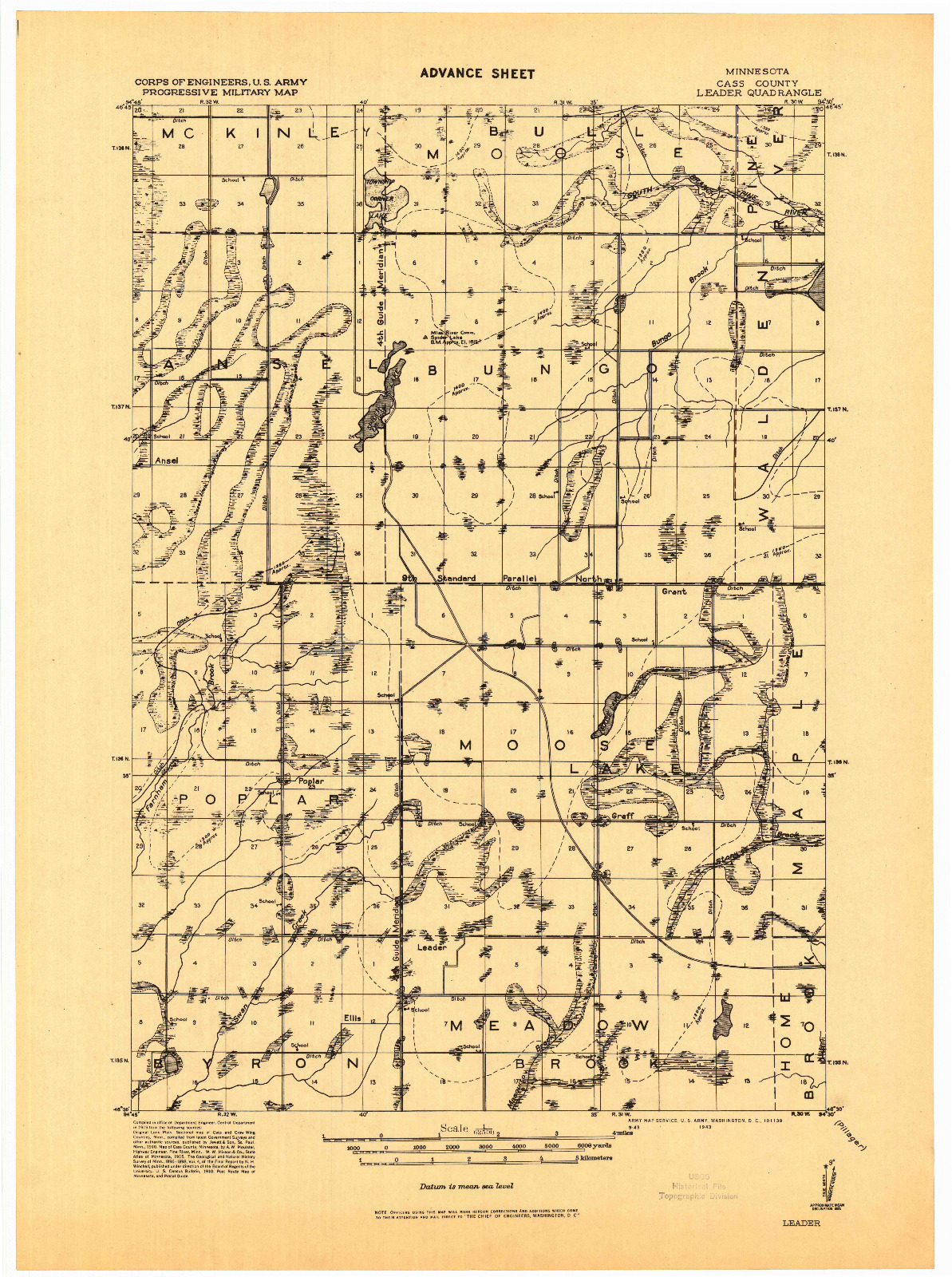 USGS 1:62500-SCALE QUADRANGLE FOR LEADER, MN 1919