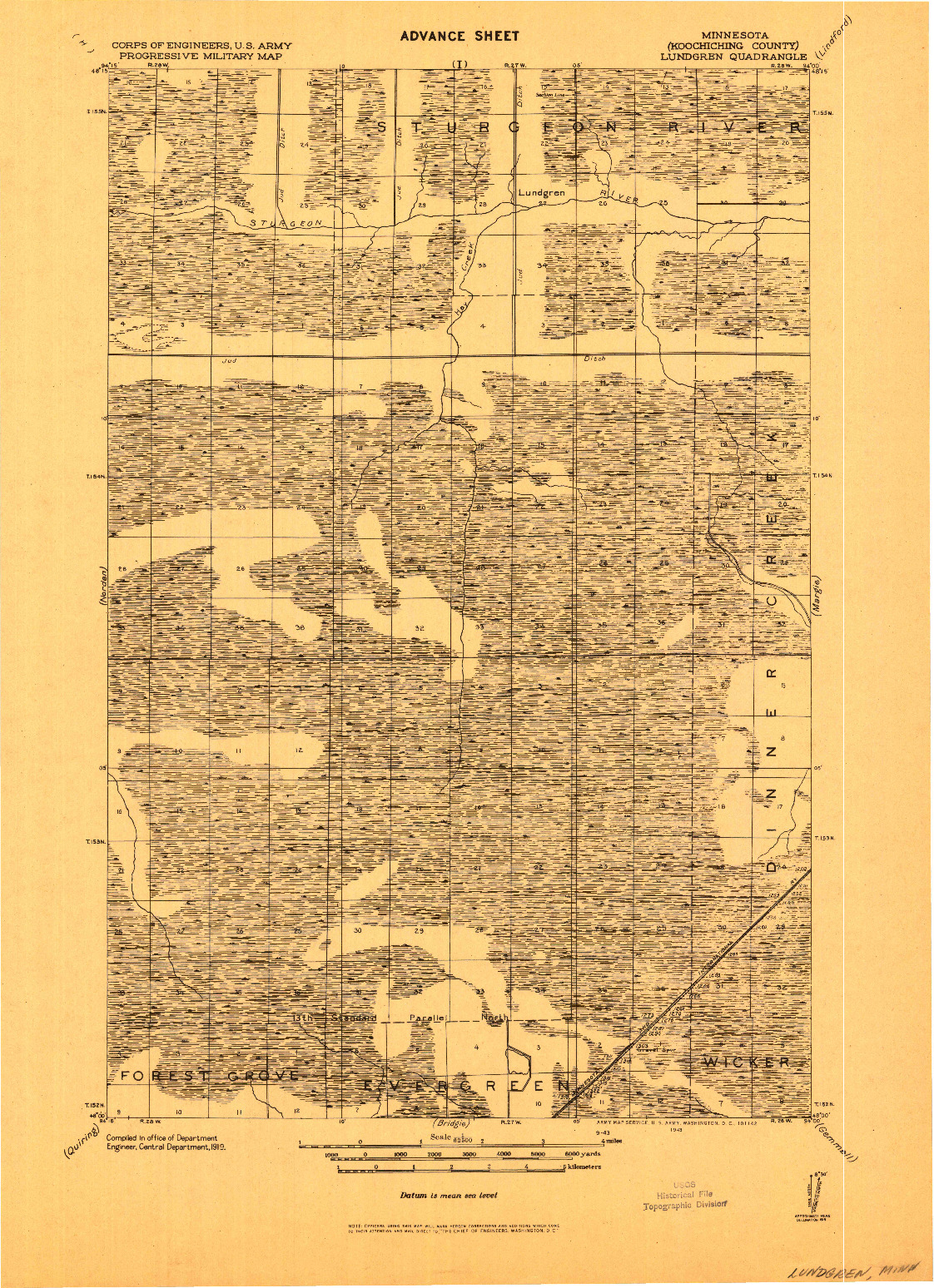 USGS 1:62500-SCALE QUADRANGLE FOR LUNDGREN, MN 1919