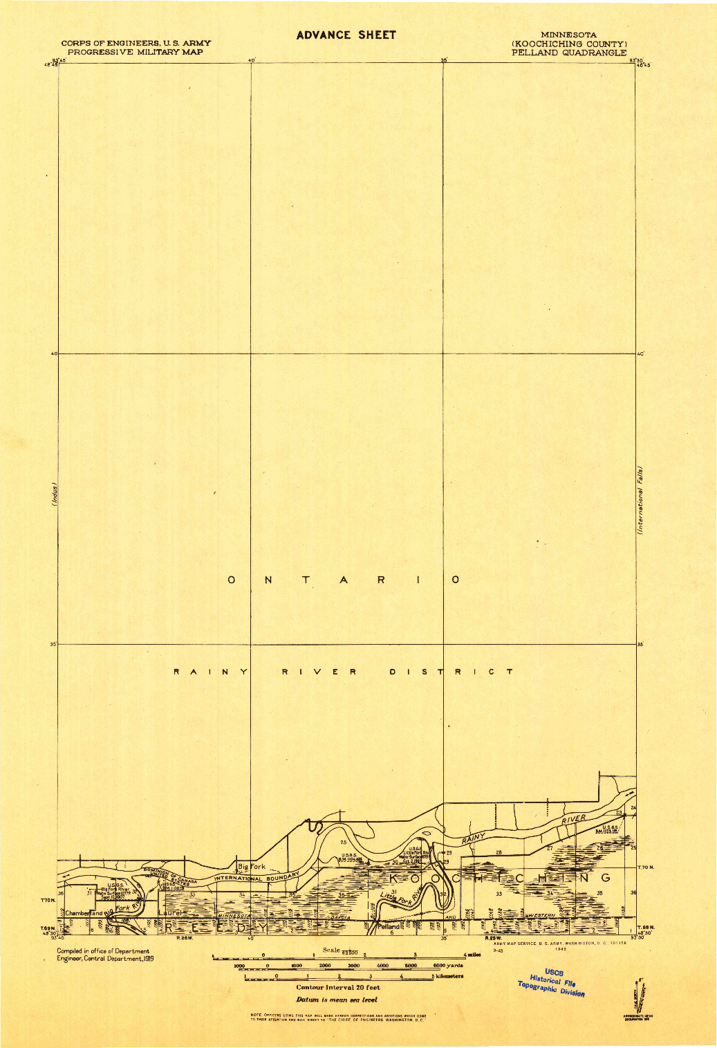USGS 1:62500-SCALE QUADRANGLE FOR PELLAND, MN 1919