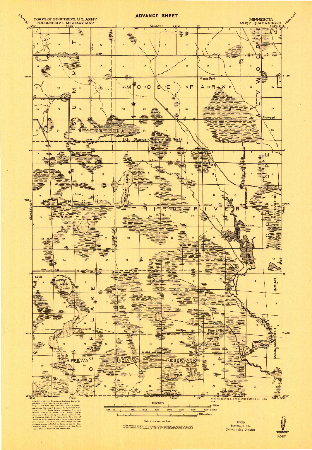 USGS 1:62500-SCALE QUADRANGLE FOR ROSY, MN 1919