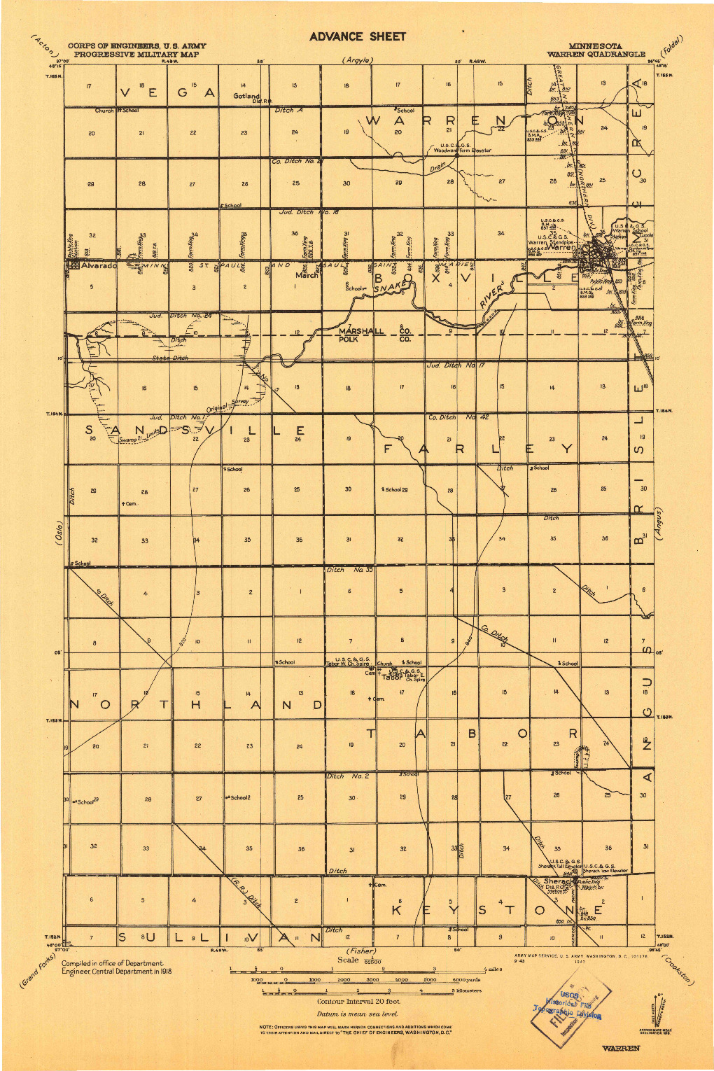 USGS 1:62500-SCALE QUADRANGLE FOR WARREN, MN 1918