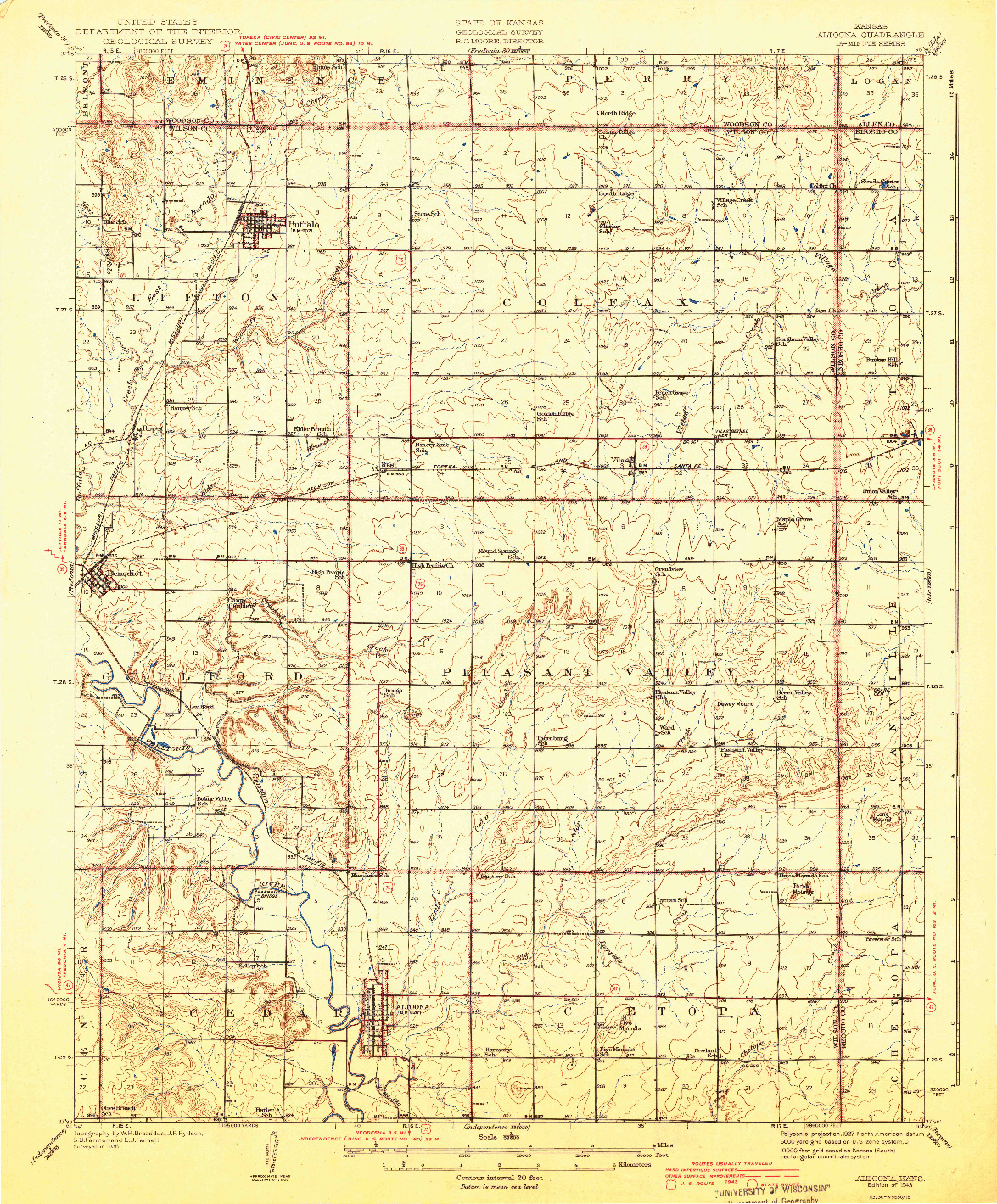 USGS 1:62500-SCALE QUADRANGLE FOR ALTOONA, KS 1943