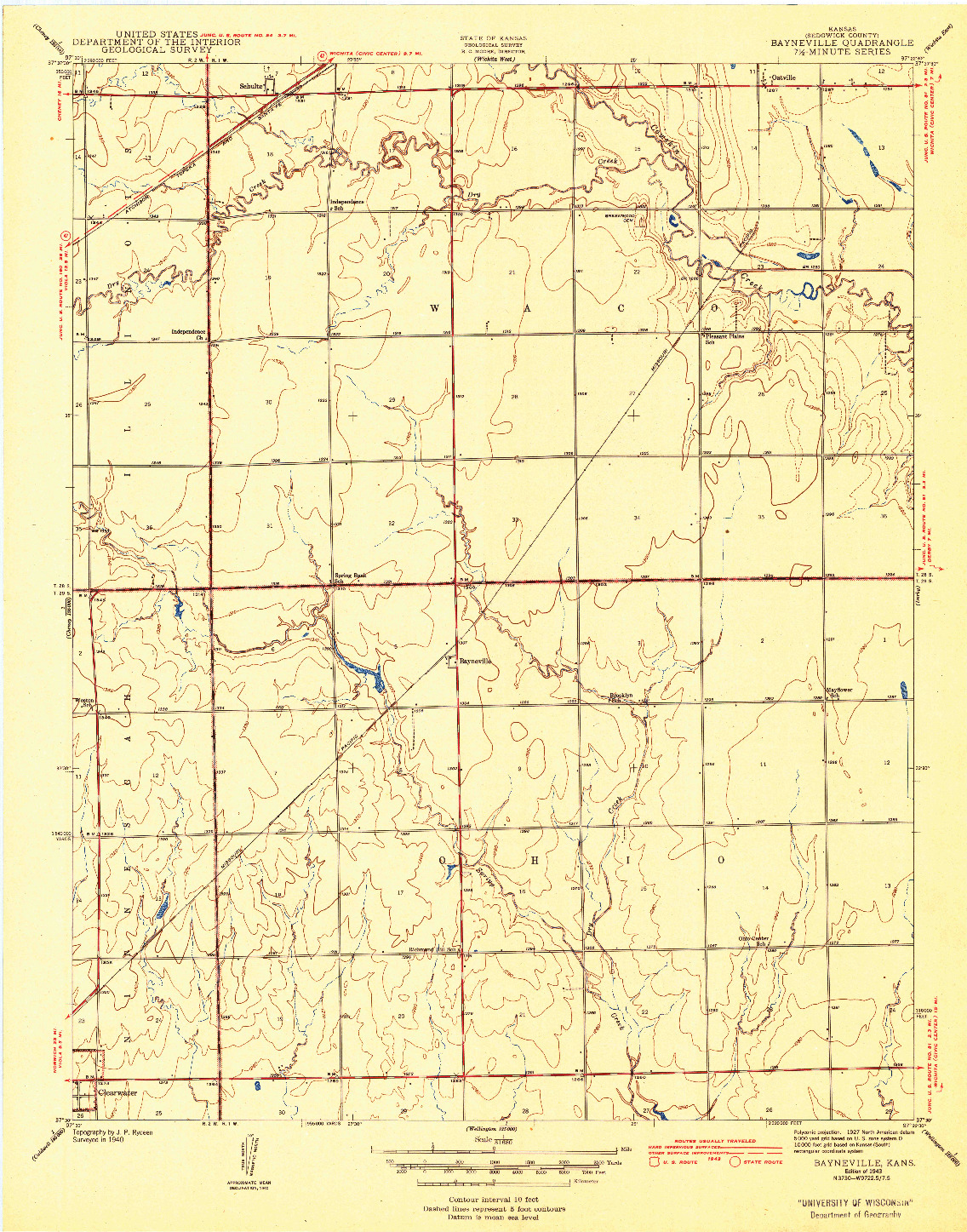 USGS 1:31680-SCALE QUADRANGLE FOR BAYNEVILLE, KS 1943