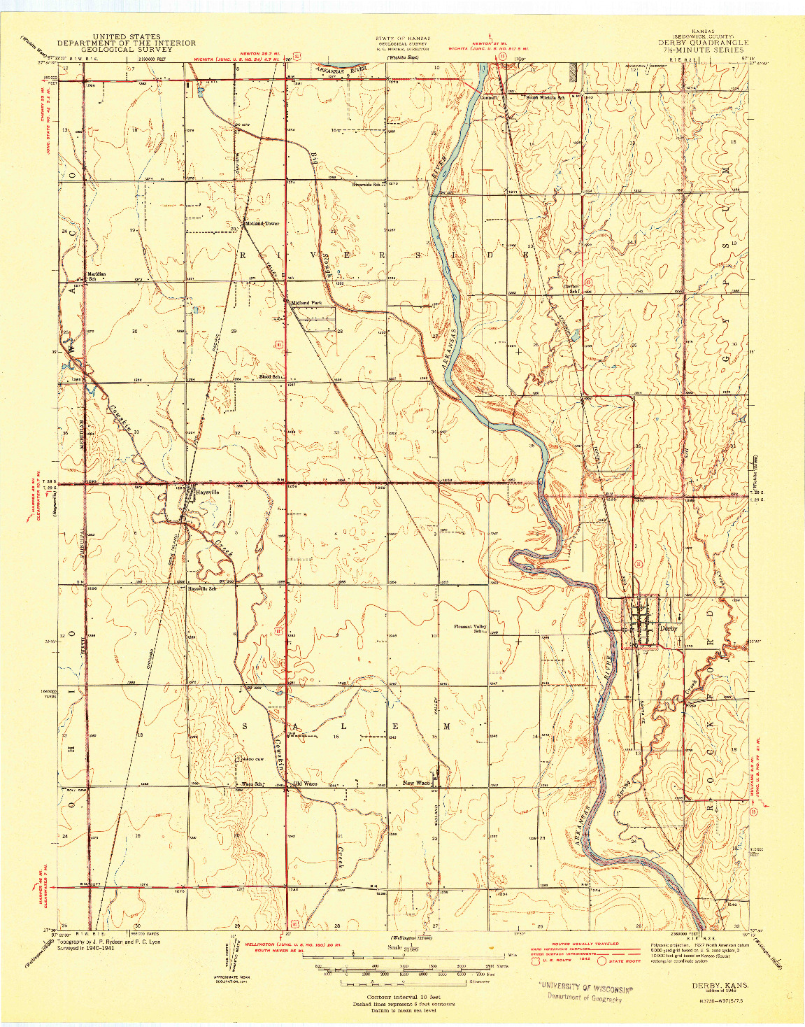 USGS 1:31680-SCALE QUADRANGLE FOR DERBY, KS 1943