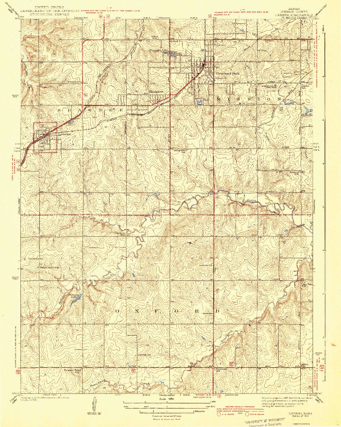 USGS 1:31680-SCALE QUADRANGLE FOR LENEXA, KS 1943