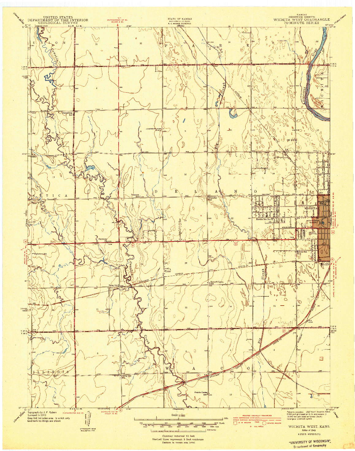 USGS 1:31680-SCALE QUADRANGLE FOR WICHITA WEST, KS 1943