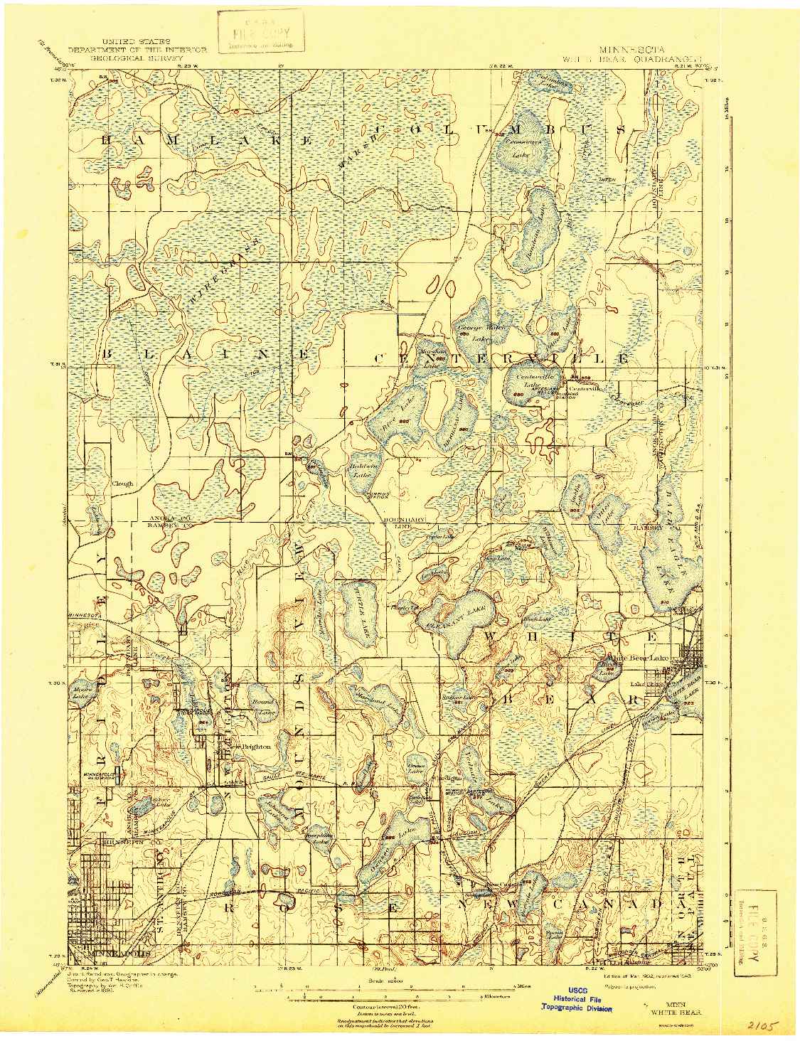 USGS 1:62500-SCALE QUADRANGLE FOR WHITE BEAR, MN 1902