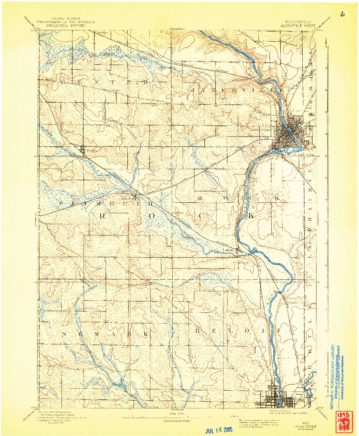USGS 1:62500-SCALE QUADRANGLE FOR JANESVILLE, WI 1893