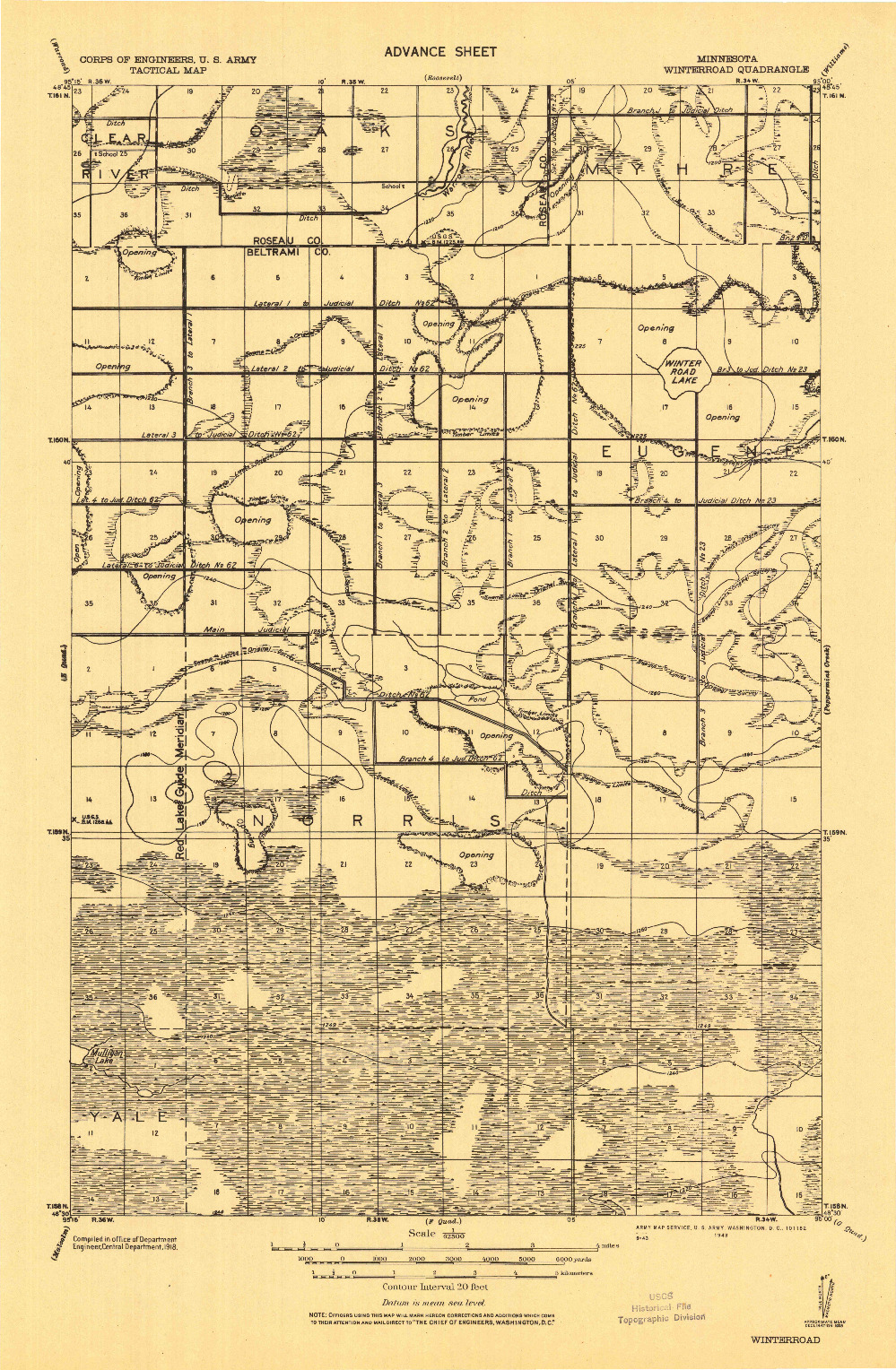 USGS 1:62500-SCALE QUADRANGLE FOR WINTERROAD, MN 1918