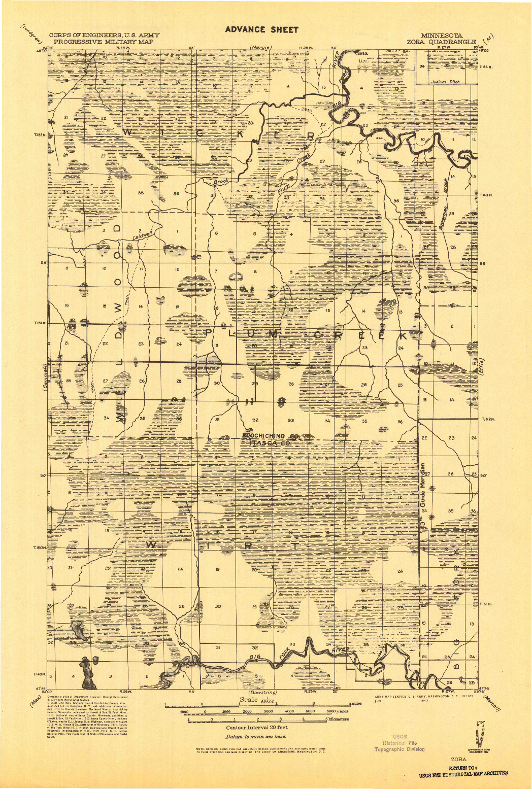 USGS 1:62500-SCALE QUADRANGLE FOR ZORA, MN 1918