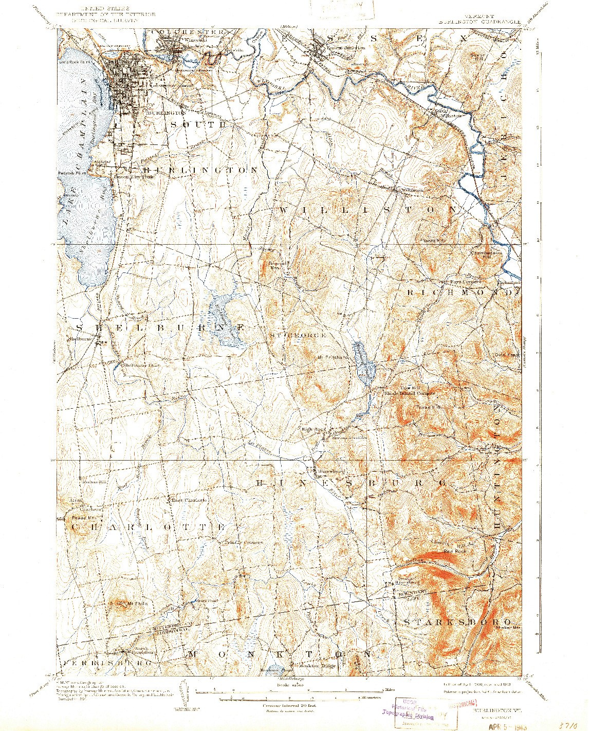 USGS 1:62500-SCALE QUADRANGLE FOR BURLINGTON, VT 1906