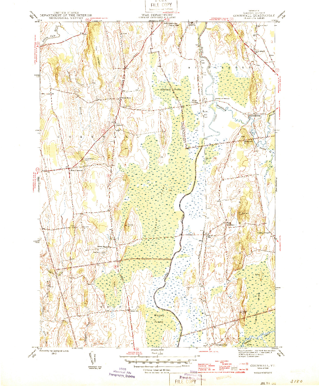 USGS 1:31680-SCALE QUADRANGLE FOR CORNWALL, VT 1943