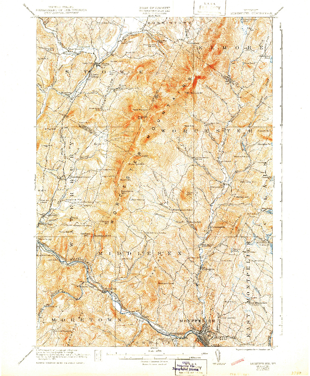 USGS 1:62500-SCALE QUADRANGLE FOR MONTPELIER, VT 1921