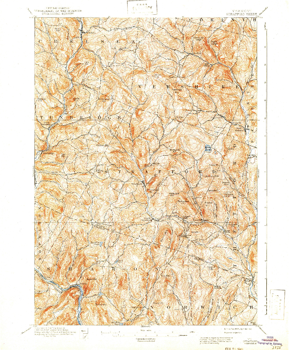 USGS 1:62500-SCALE QUADRANGLE FOR STRAFFORD, VT 1896