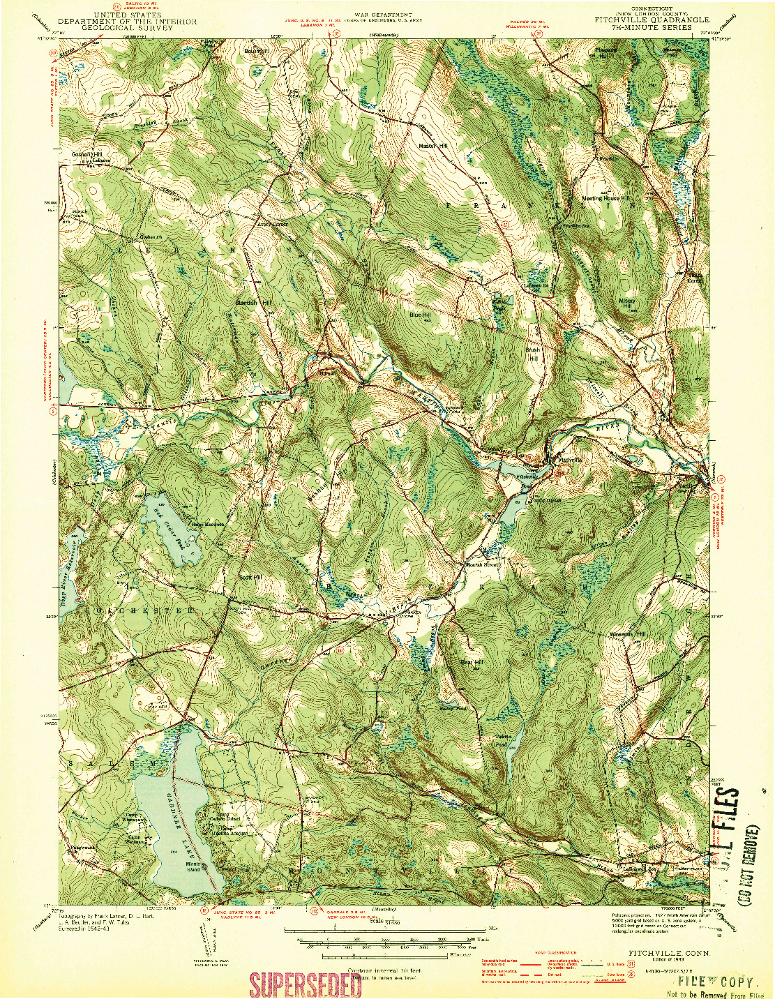 USGS 1:31680-SCALE QUADRANGLE FOR FITCHVILLE, CT 1943