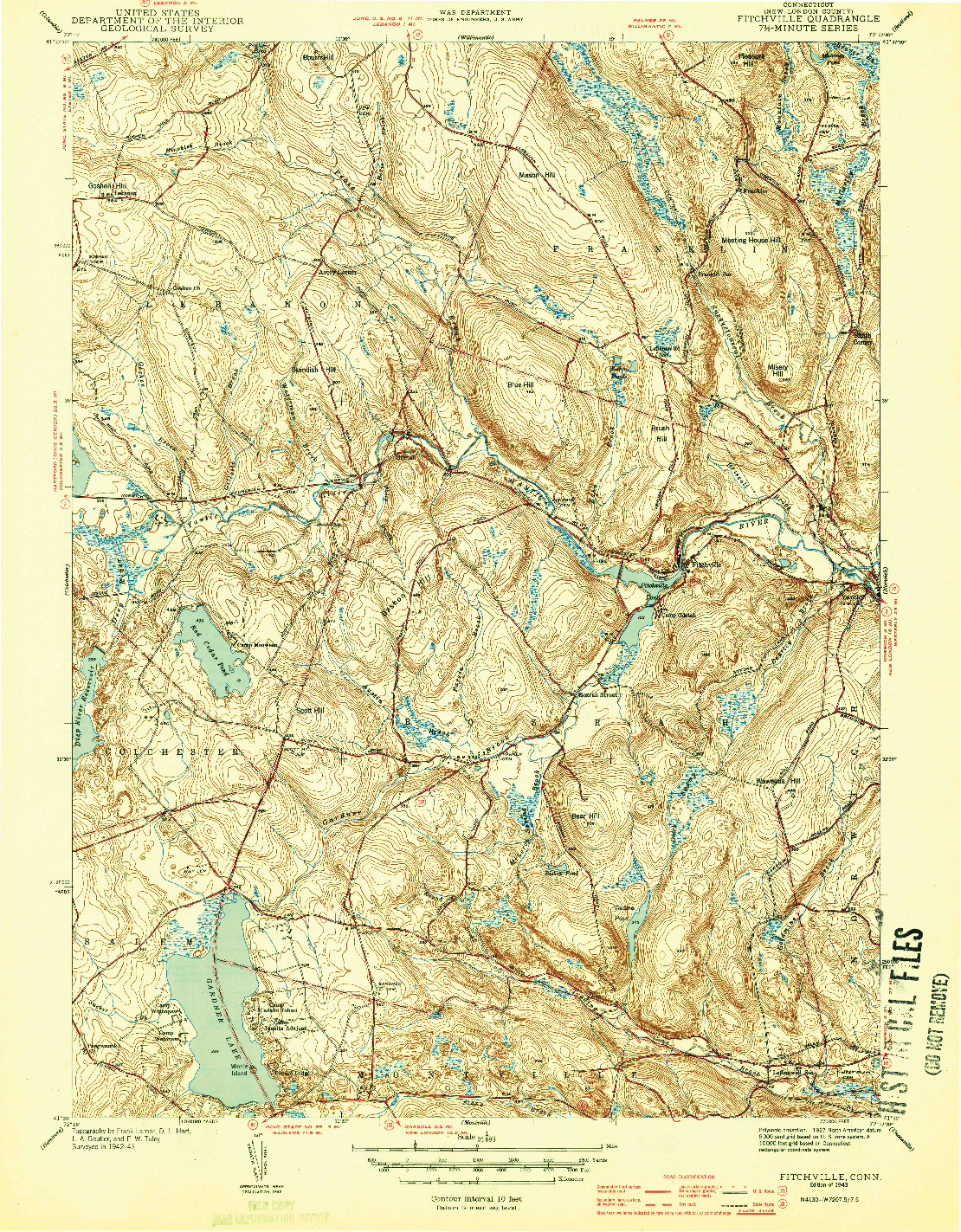 USGS 1:31680-SCALE QUADRANGLE FOR FITCHVILLE, CT 1943