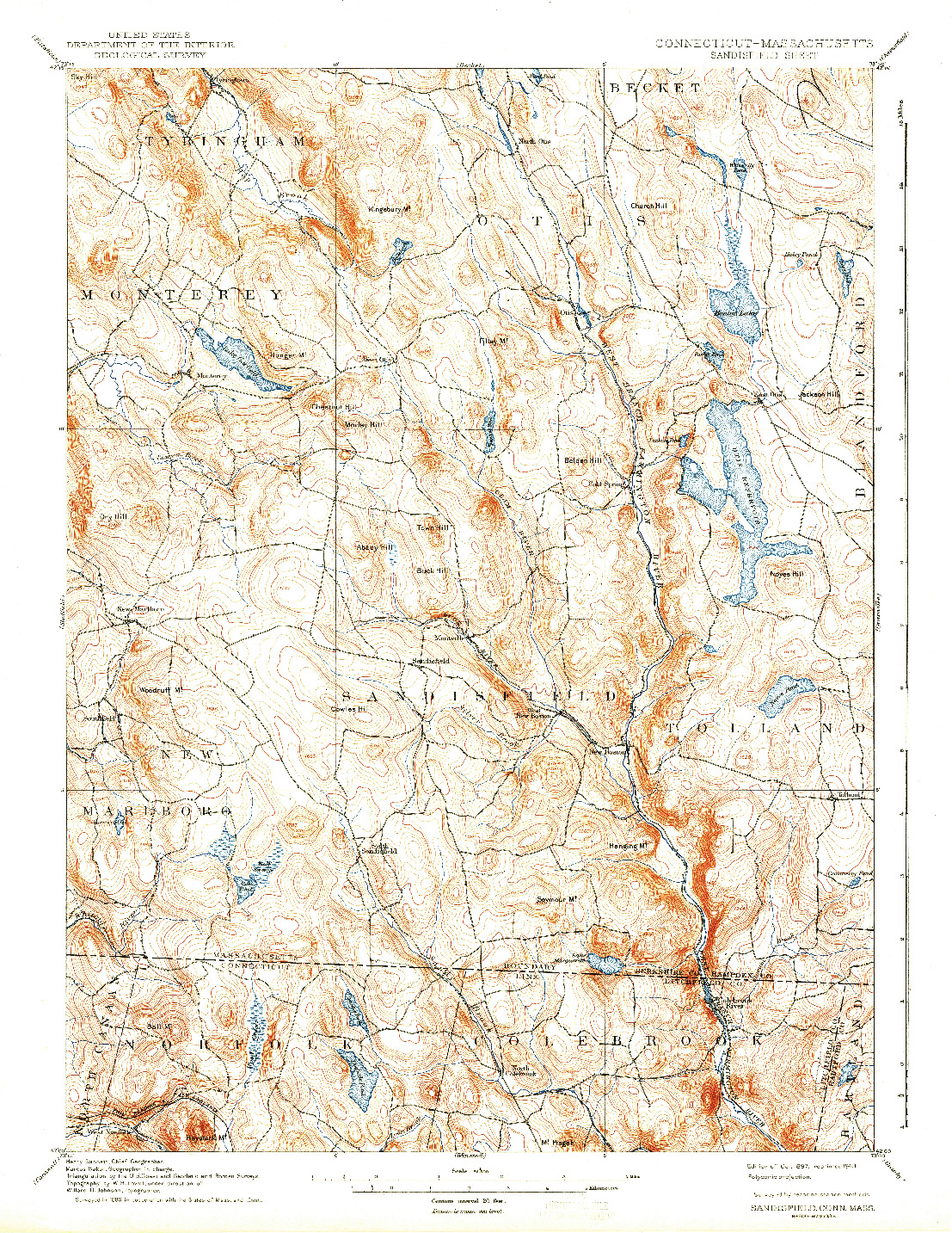 USGS 1:62500-SCALE QUADRANGLE FOR SANDISFIELD, CT 1897