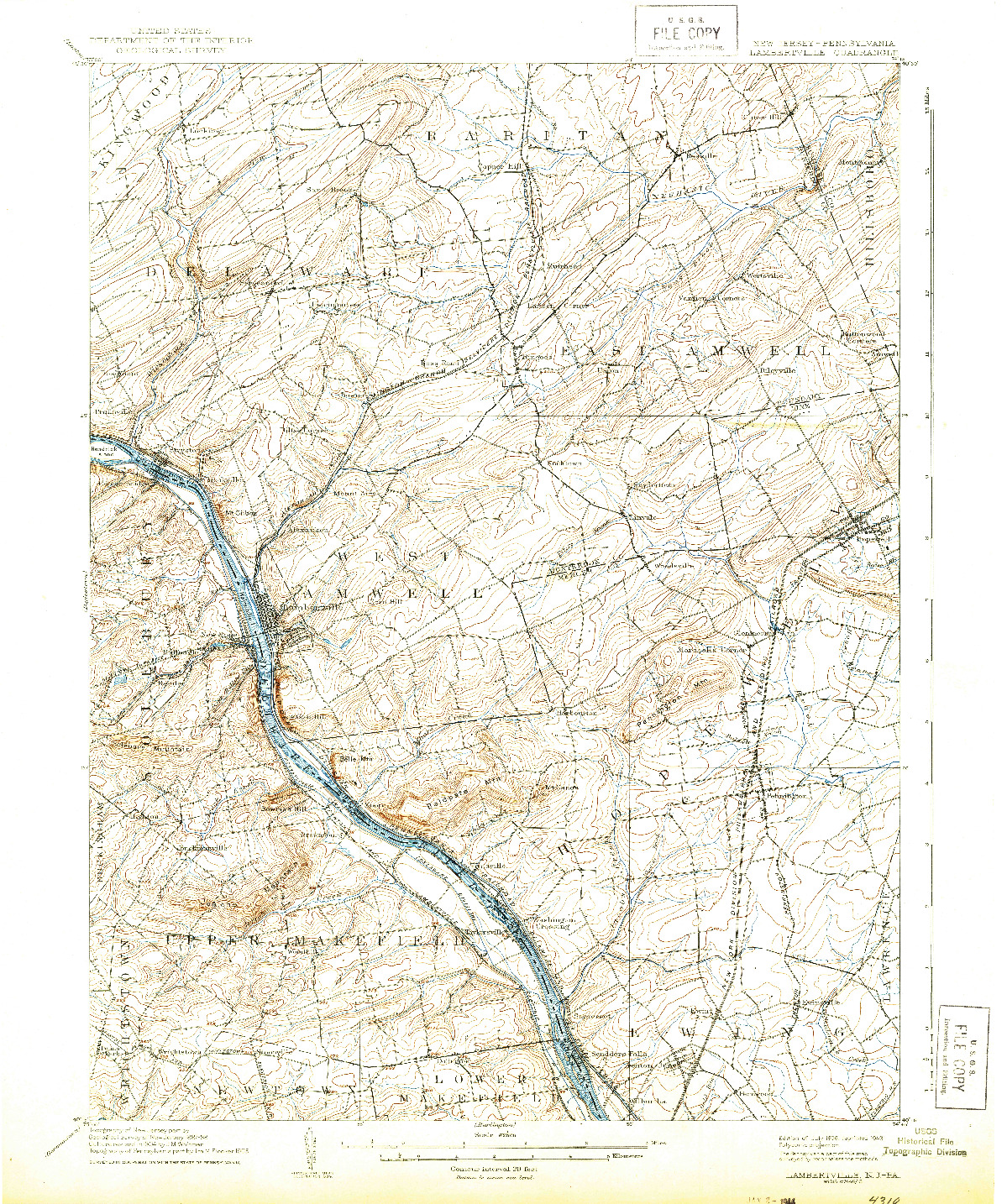 USGS 1:62500-SCALE QUADRANGLE FOR LAMBERTVILLE, NJ 1906