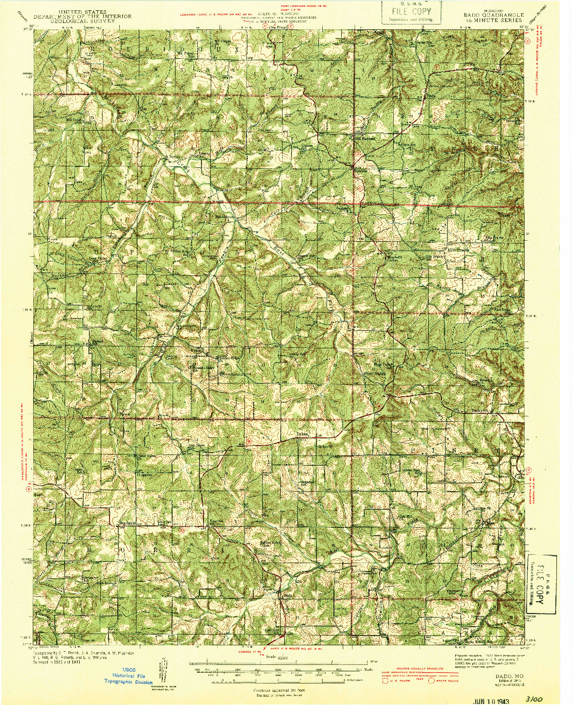 USGS 1:62500-SCALE QUADRANGLE FOR BADO, MO 1943