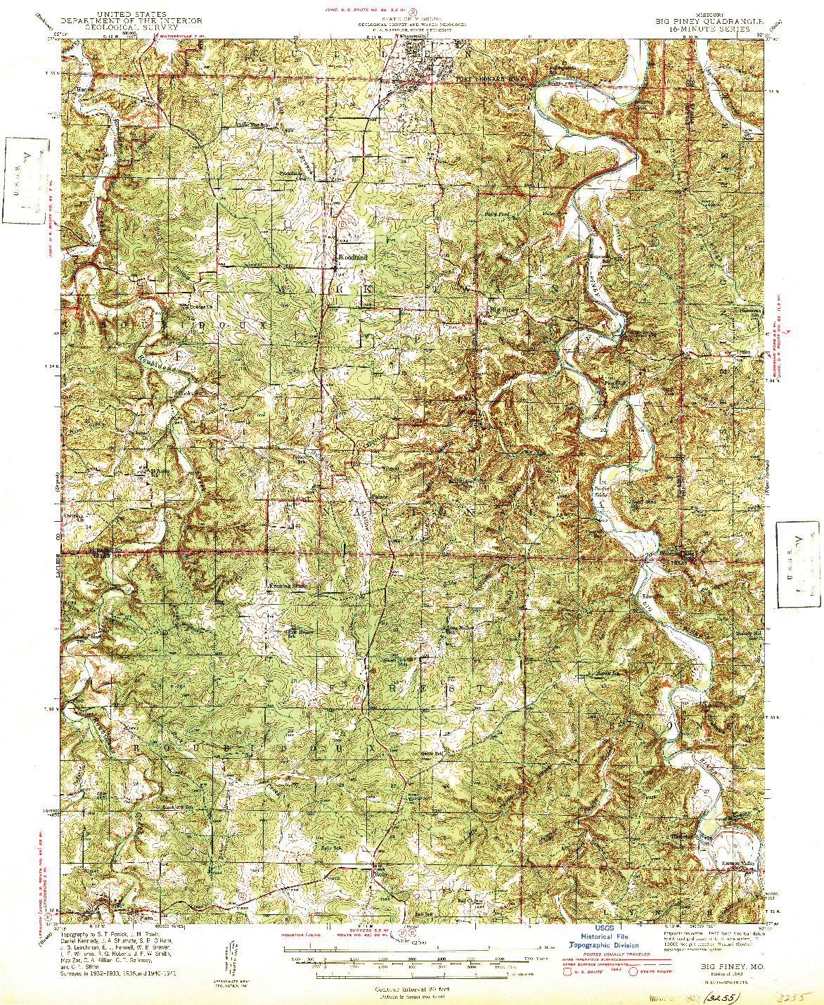 USGS 1:62500-SCALE QUADRANGLE FOR BIG PINEY, MO 1943