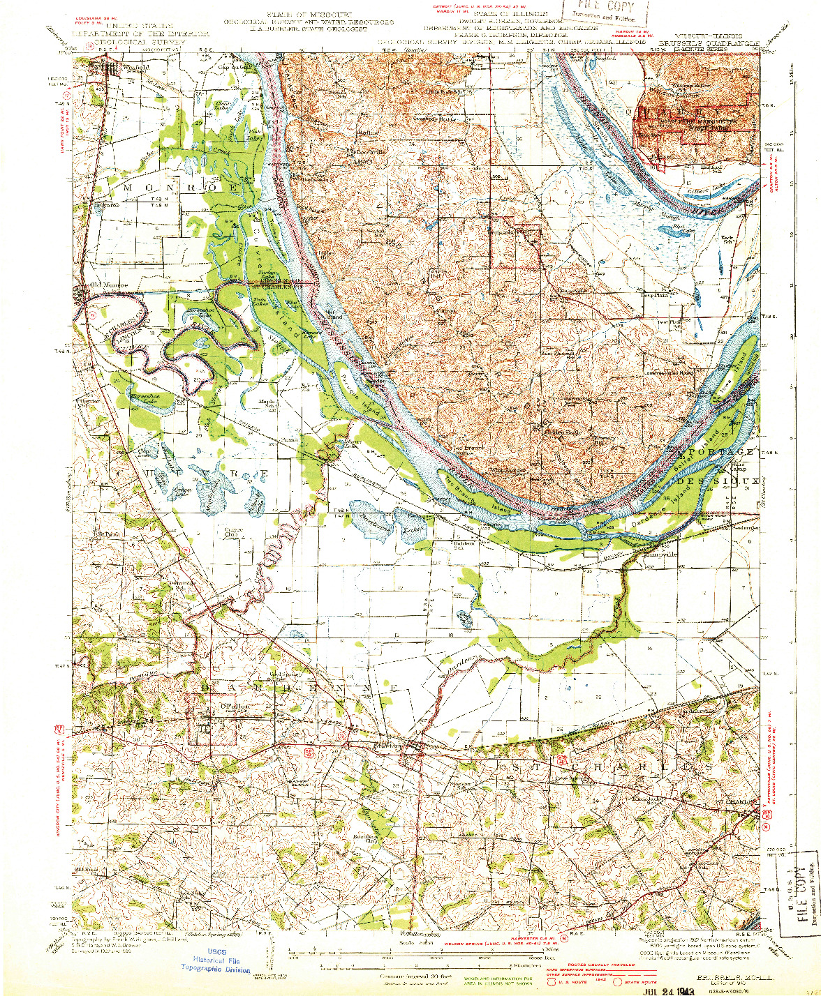 USGS 1:62500-SCALE QUADRANGLE FOR BRUSSELS, MO 1943