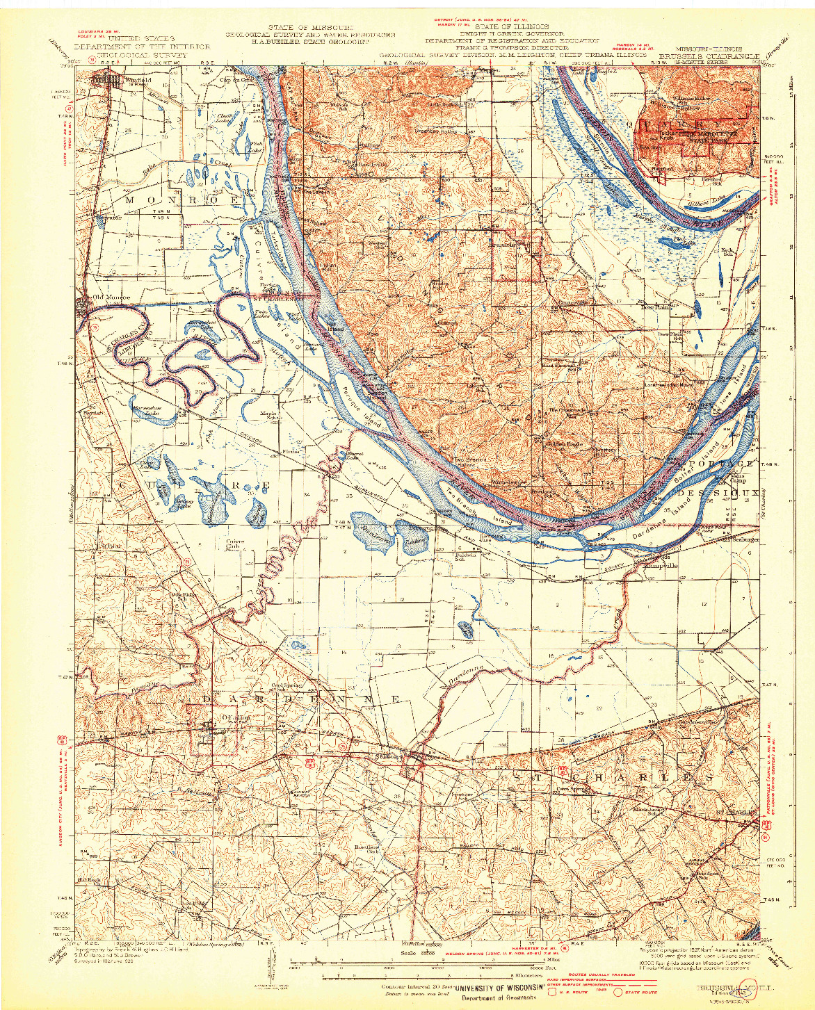 USGS 1:62500-SCALE QUADRANGLE FOR BRUSSELS, MO 1943