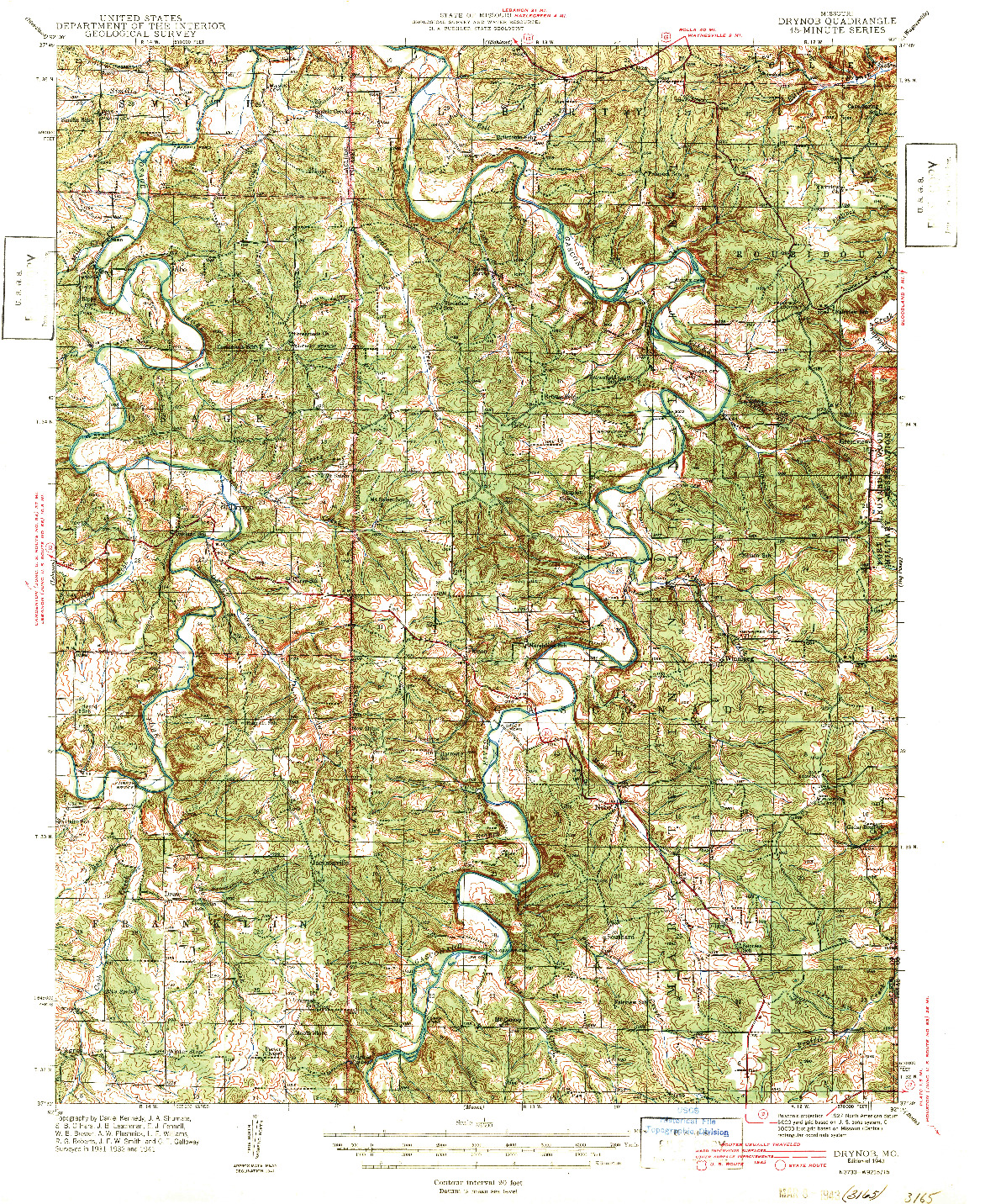 USGS 1:62500-SCALE QUADRANGLE FOR DRYNOB, MO 1943