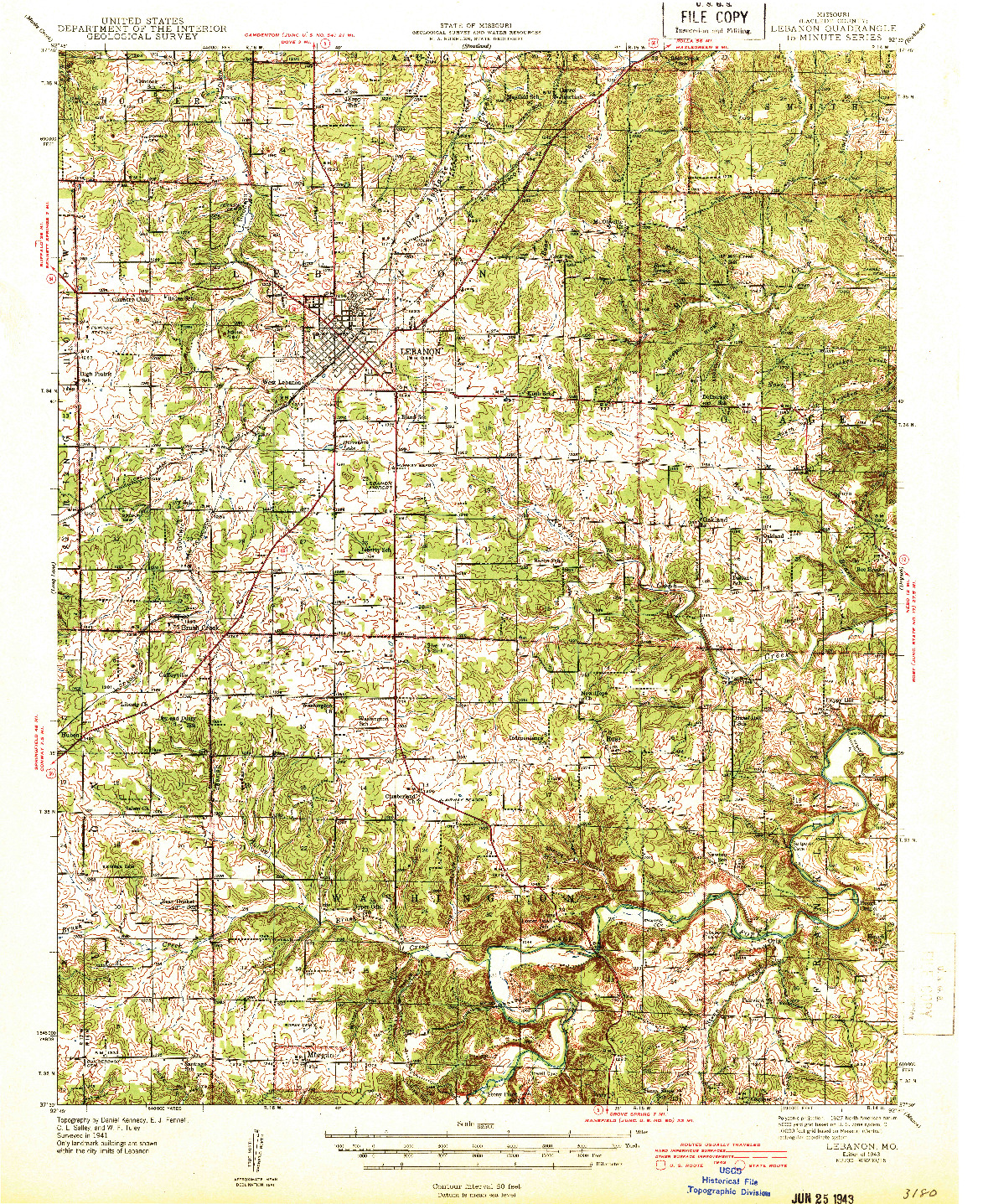 USGS 1:62500-SCALE QUADRANGLE FOR LEBANON, MO 1943