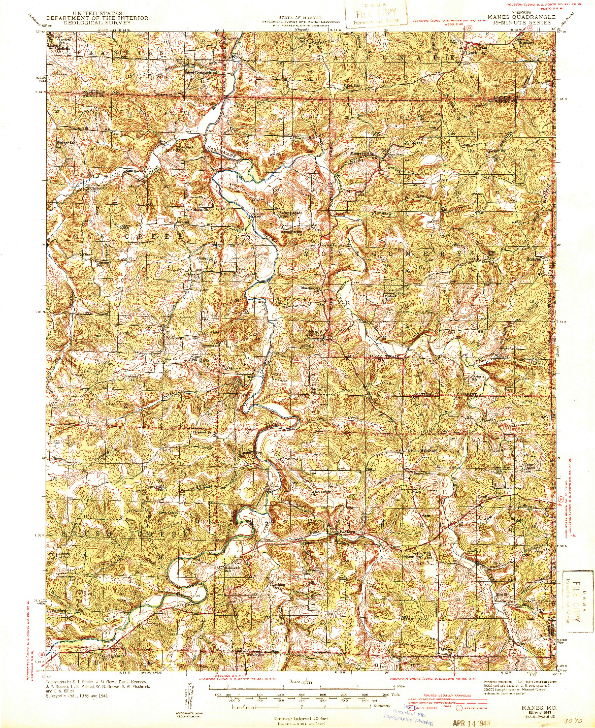 USGS 1:62500-SCALE QUADRANGLE FOR MANES, MO 1943