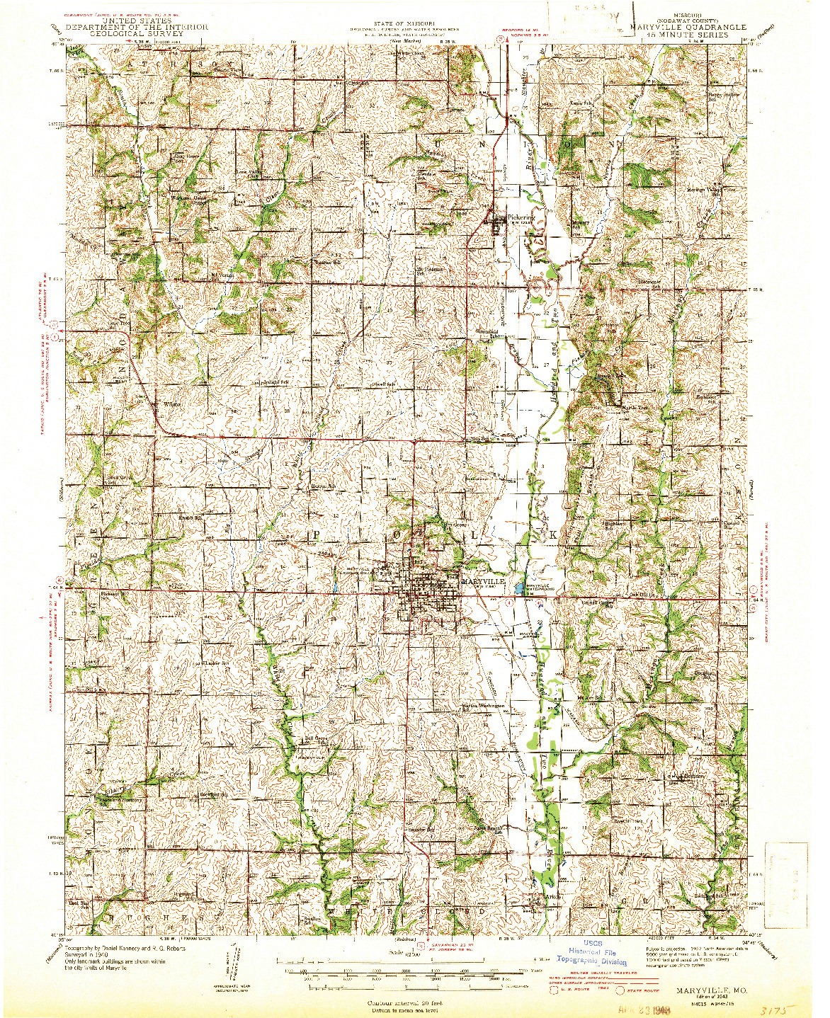 USGS 1:62500-SCALE QUADRANGLE FOR MARYVILLE, MO 1943