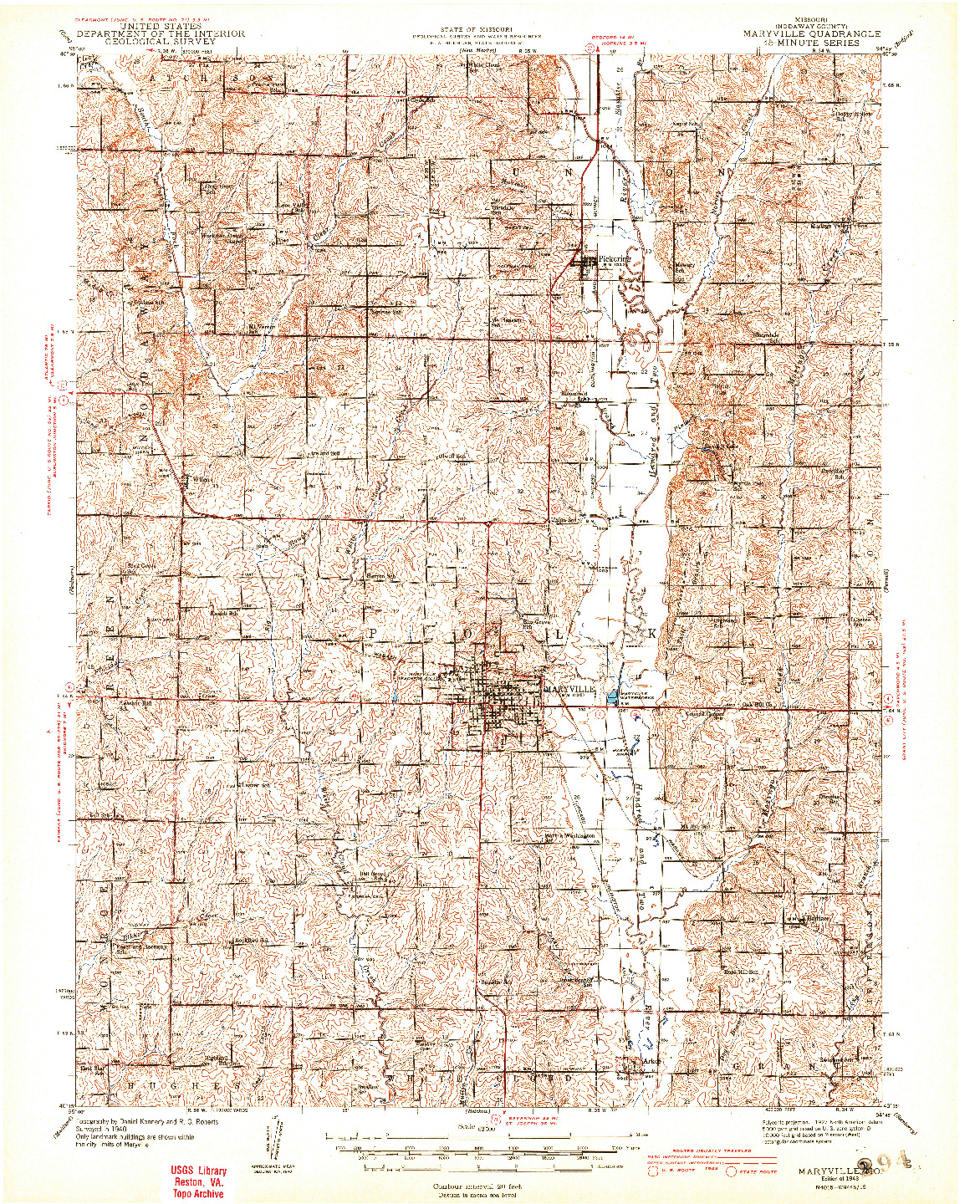 USGS 1:62500-SCALE QUADRANGLE FOR MARYVILLE, MO 1943