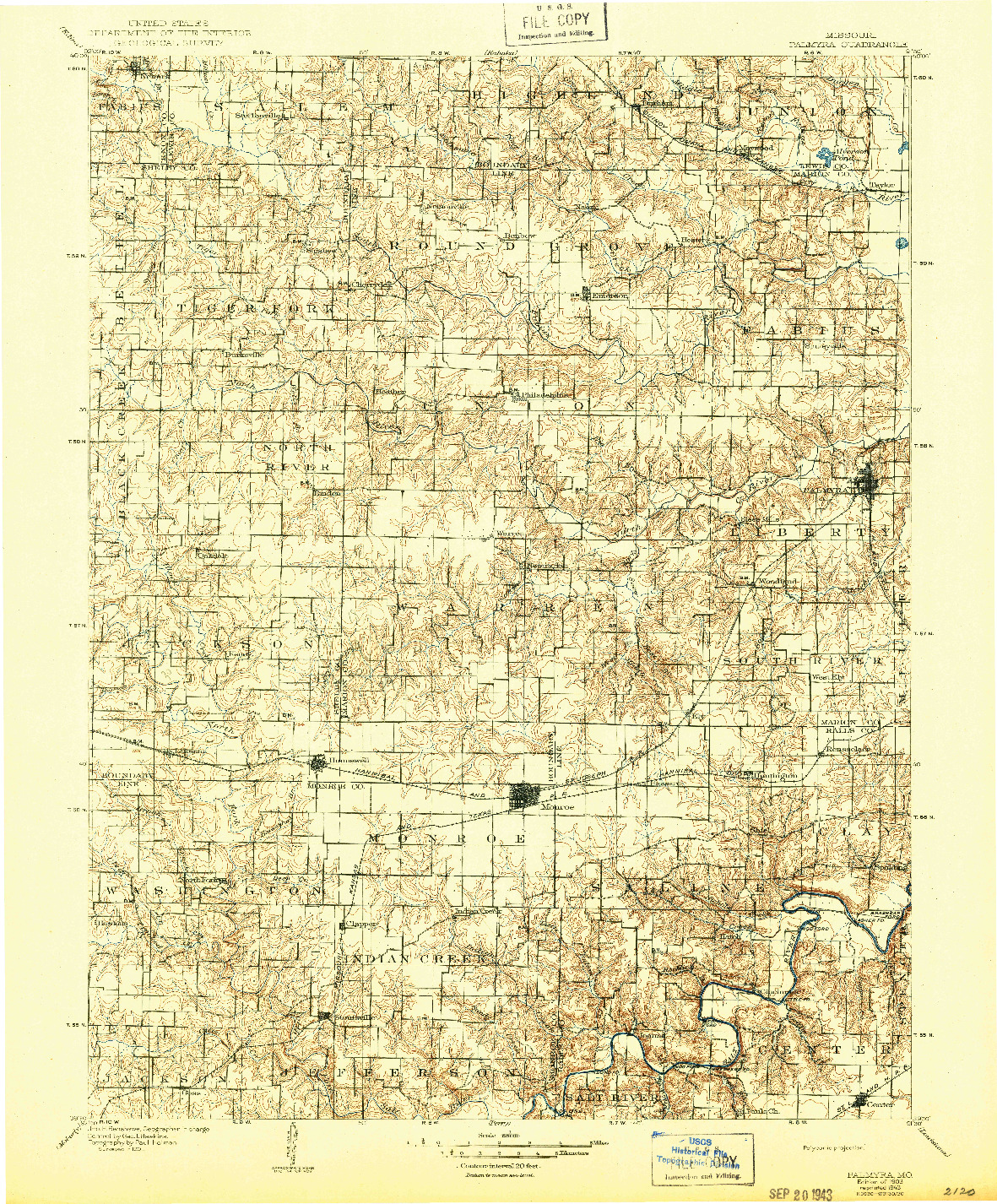 USGS 1:125000-SCALE QUADRANGLE FOR PALMYRA, MO 1903