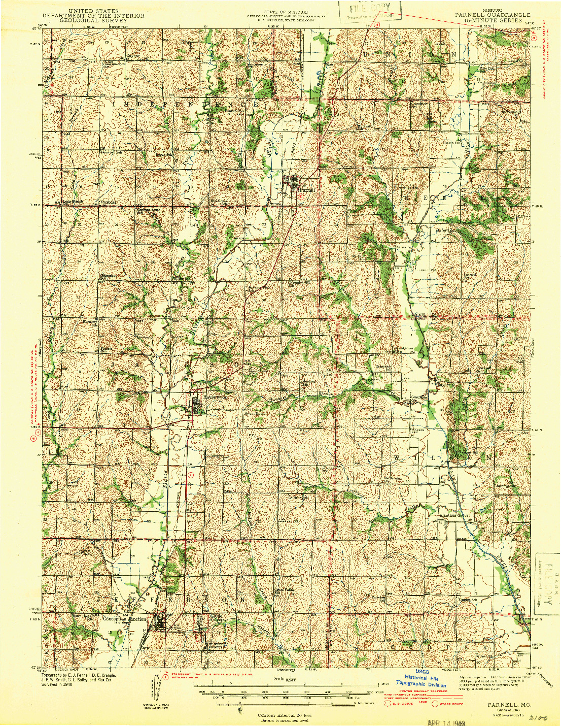 USGS 1:62500-SCALE QUADRANGLE FOR PARNELL, MO 1943
