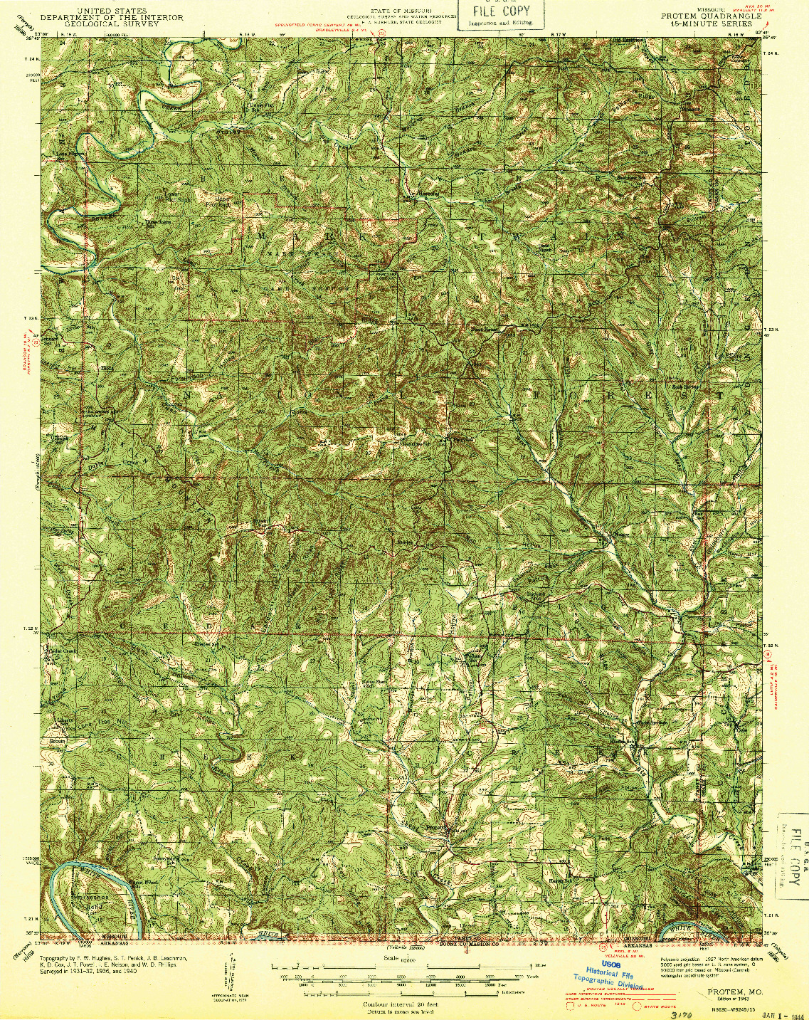 USGS 1:62500-SCALE QUADRANGLE FOR PROTEM, MO 1943